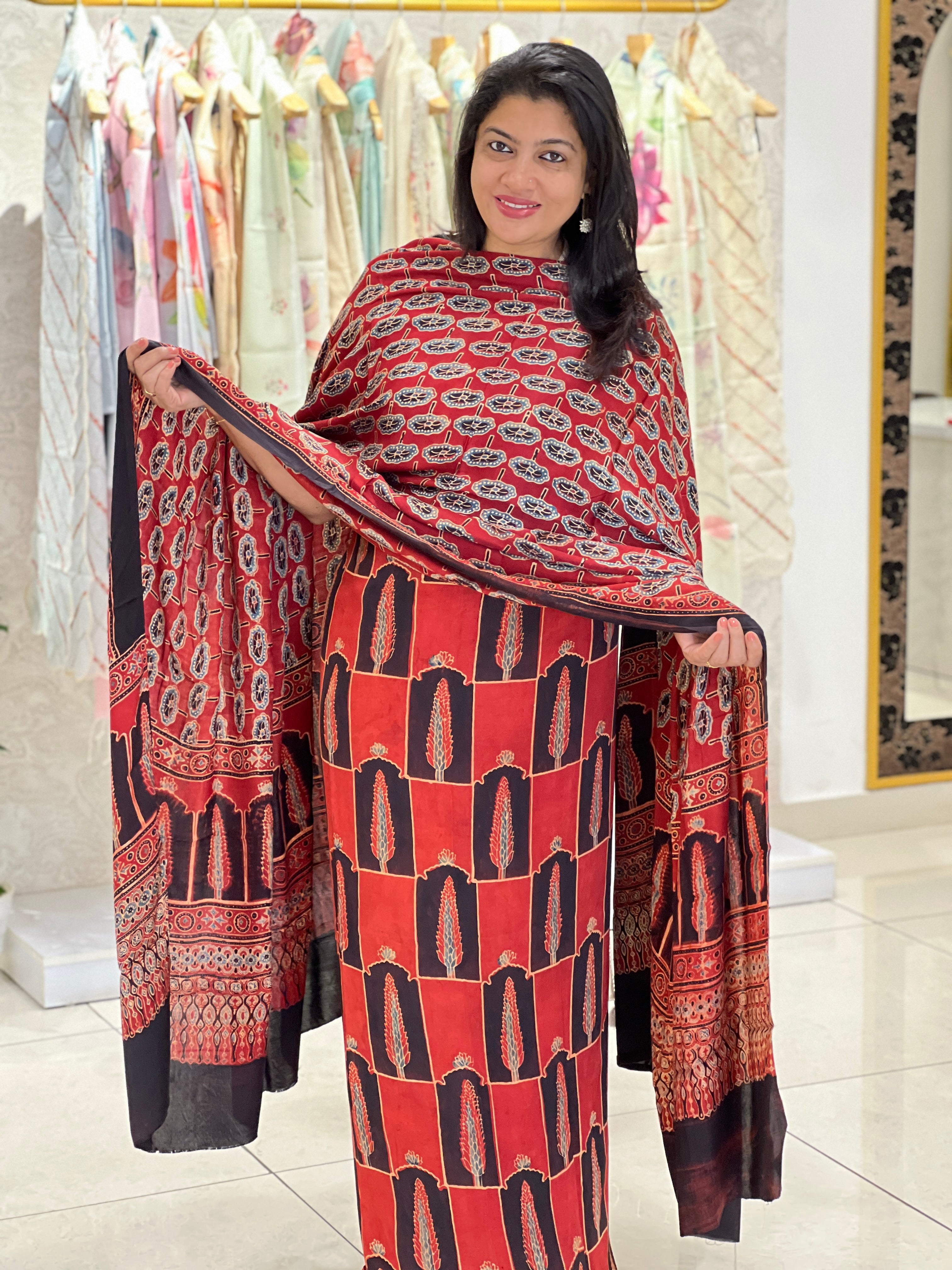 Ajark Inspired Print Pattern Semi Modal Unstitched Salwar Set | JT206