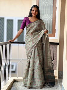 Floral Printed Semi Silk Saree | GMS155