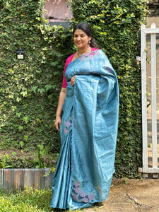Twine Cutwork Embroidery  Tussar Silk Saree | TC276