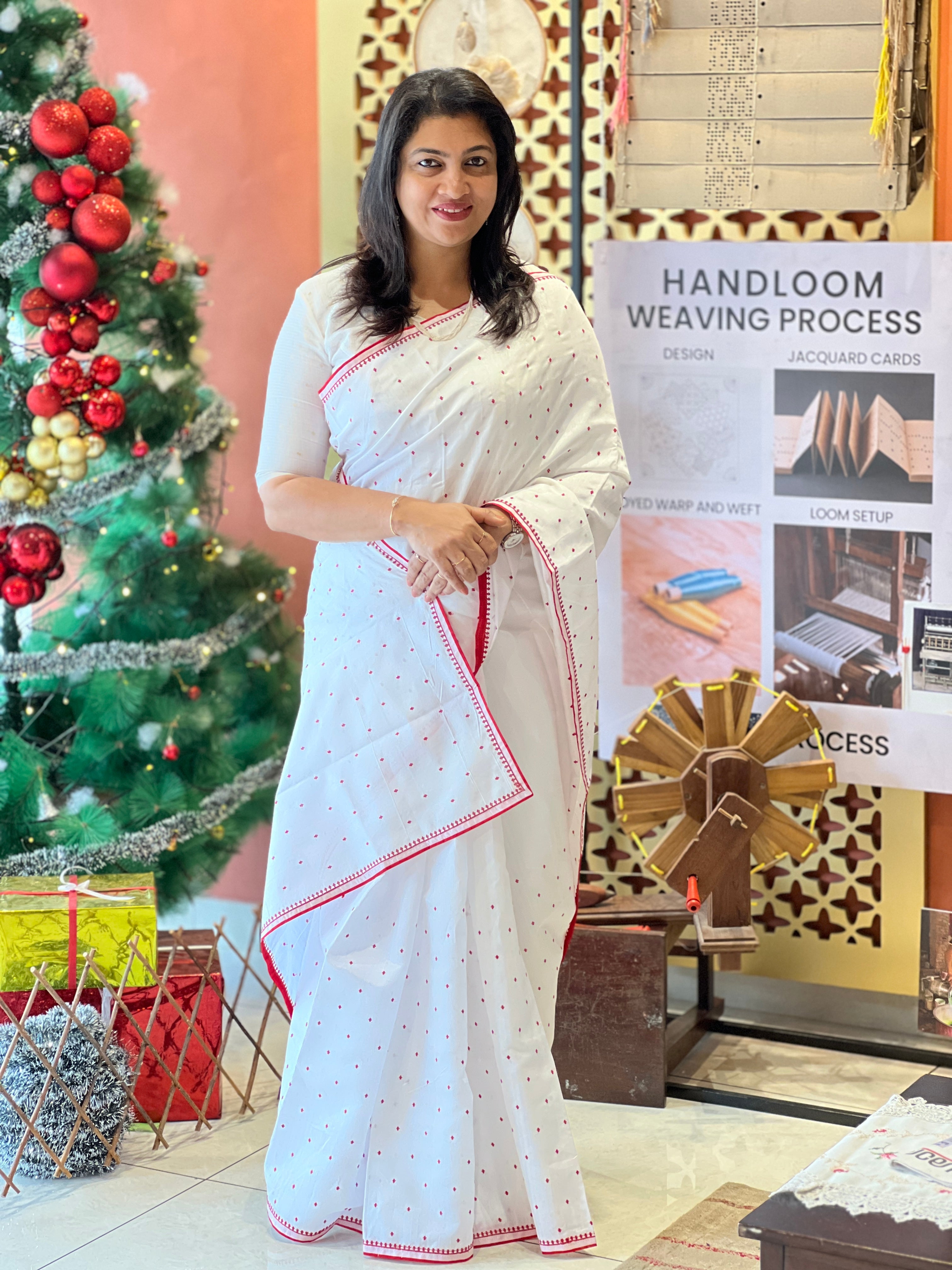 Floral Machine Embroidered Semi Tussar Finish Saree | BLD866