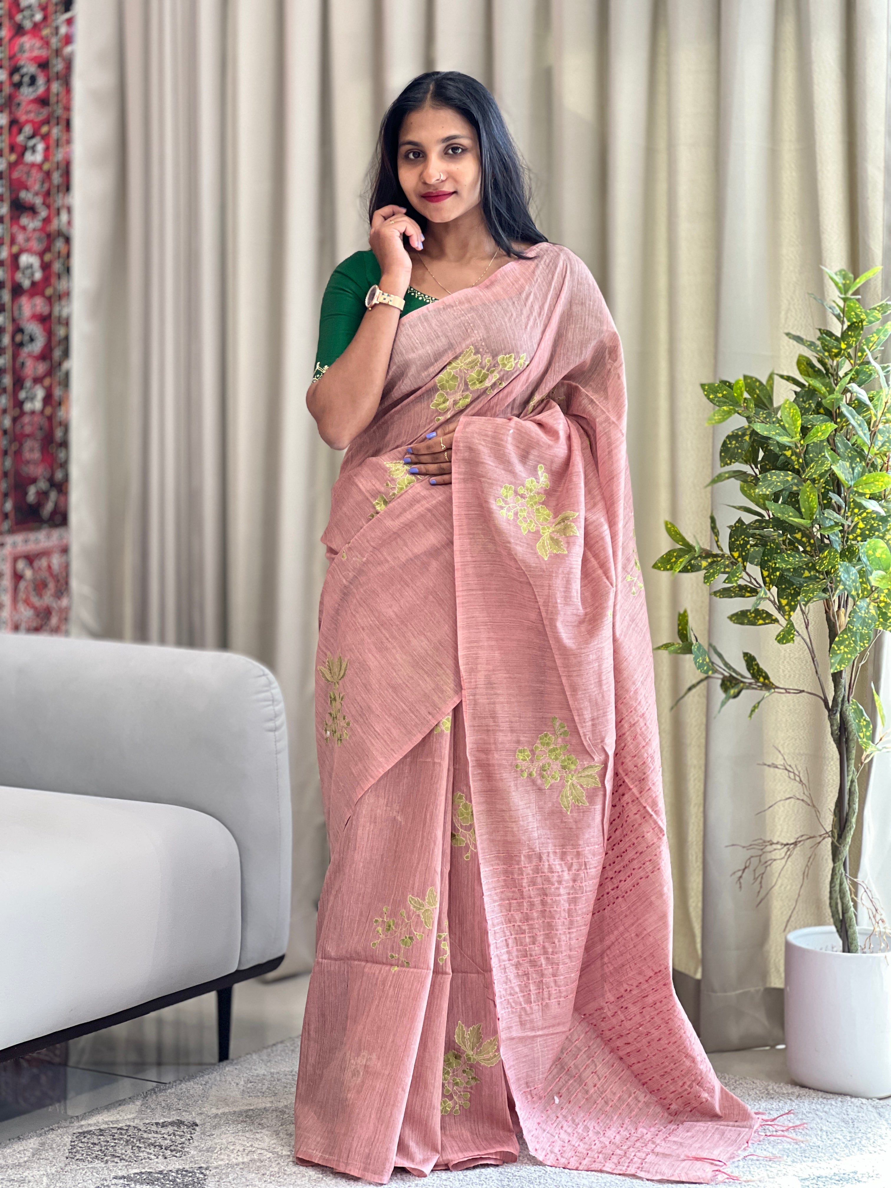 Machine Floral Embroidered Bhagalpuri Saree | DLS296