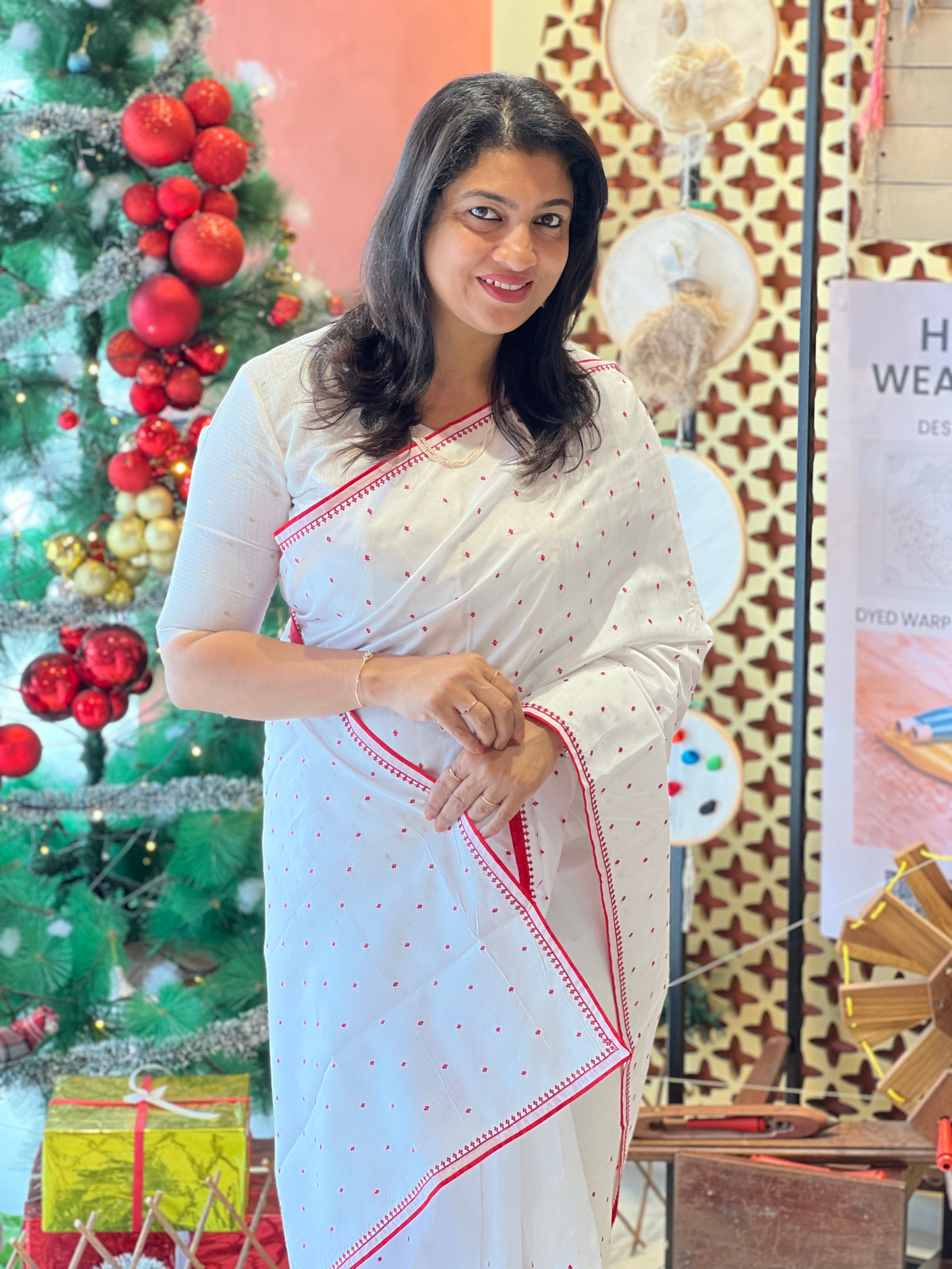 Floral Machine Embroidered Semi Tussar Finish Saree | BLD866