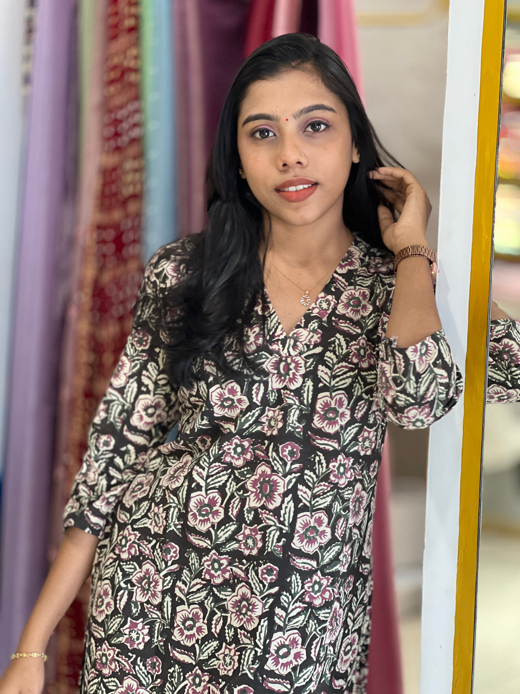 Floral Print Detailed Cotton Kurta | DNT661