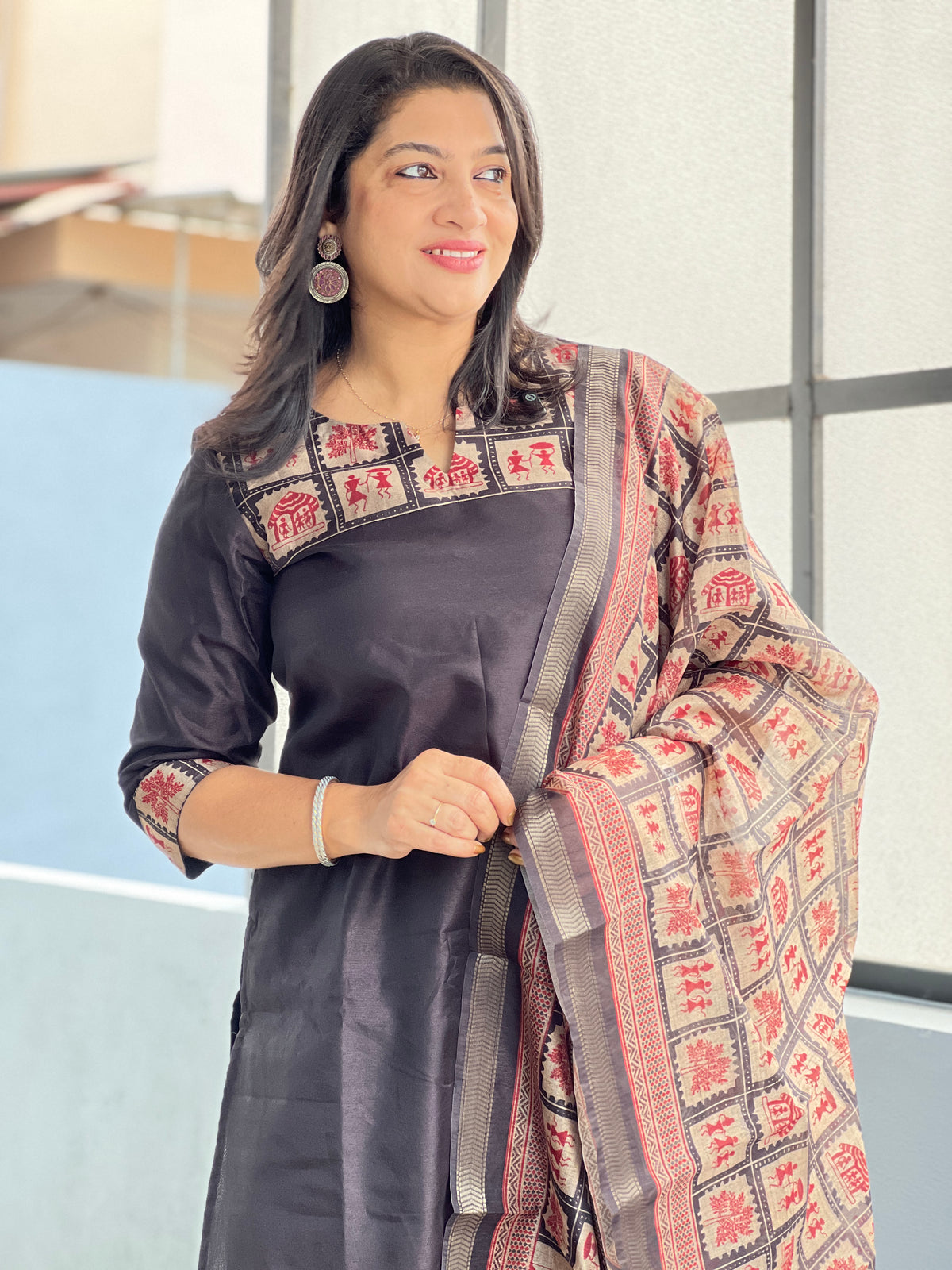 Digital Printed Pattern Semi Tussar Salwar Set | SSN534