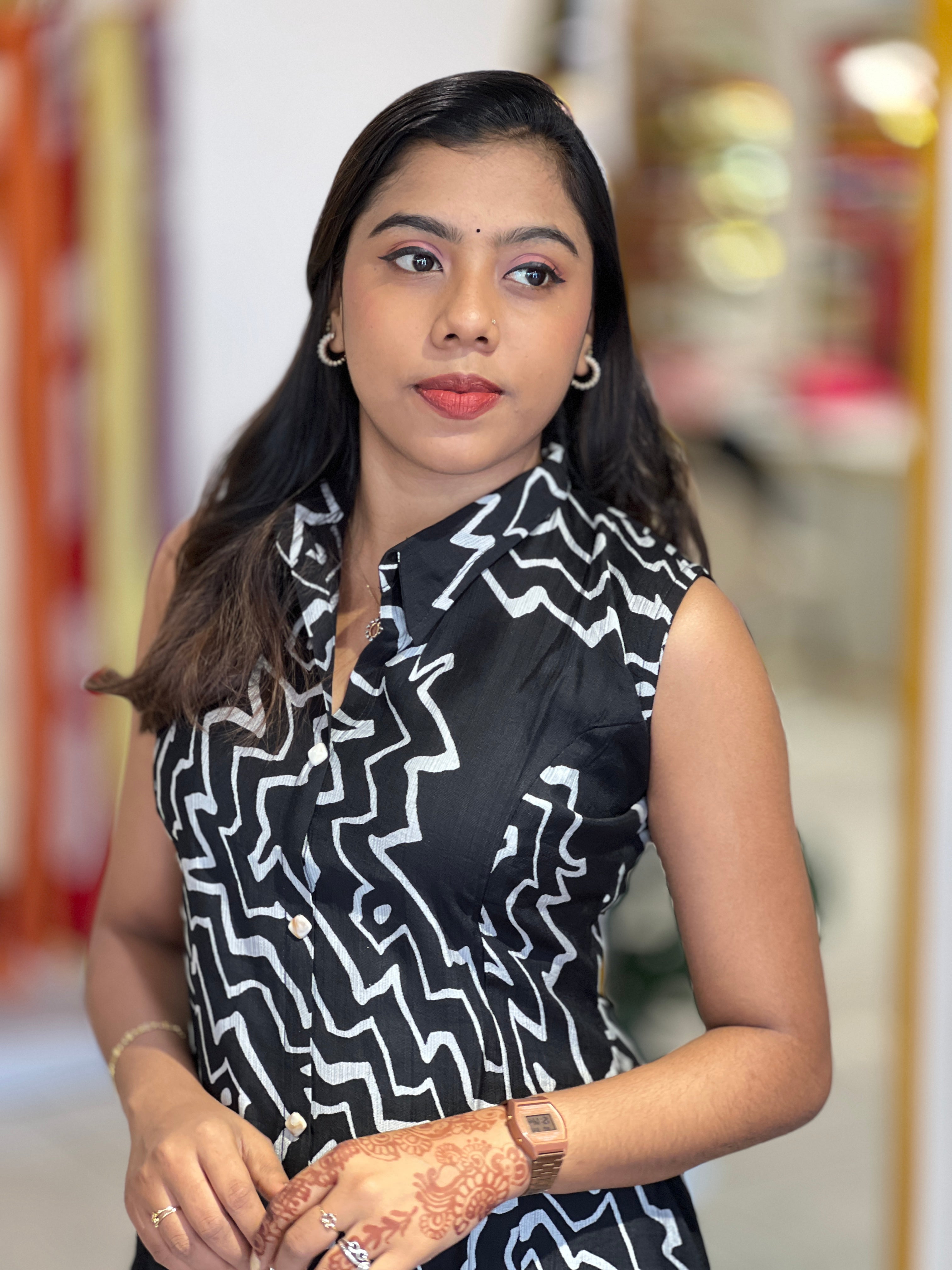 Geometric Print Patterned Rayon Kurta Set | YV107