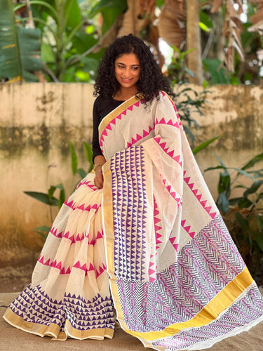 Multicolored Striped Pure Cotton Saree - Dhunki fashion