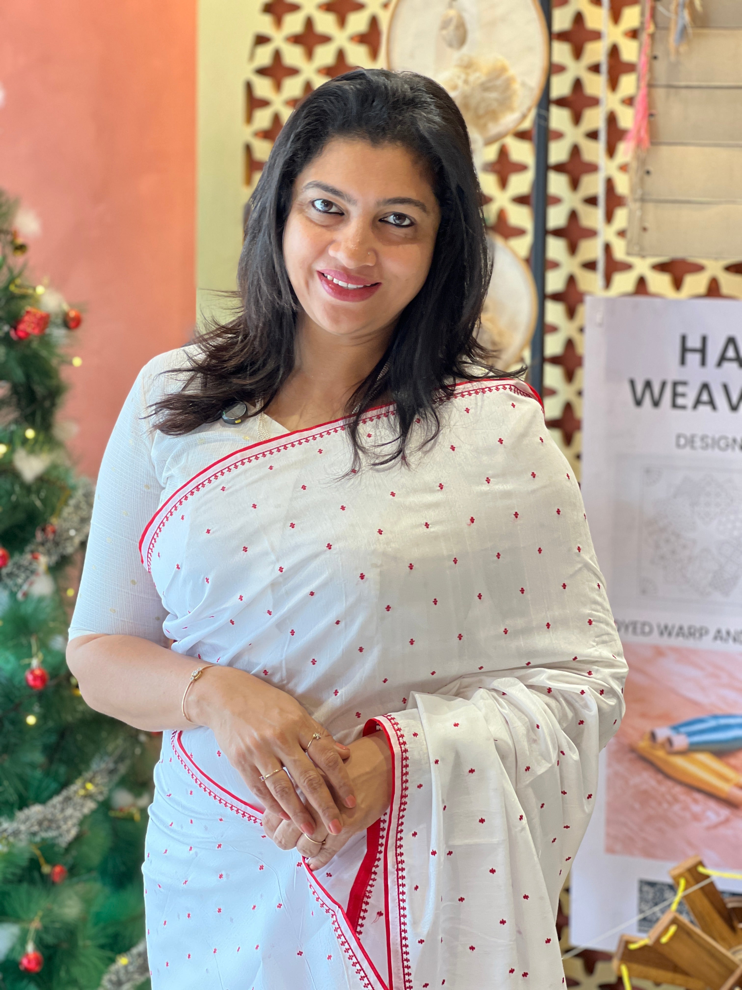 Floral Machine Embroidered Semi Tussar Finish Saree | BLD866