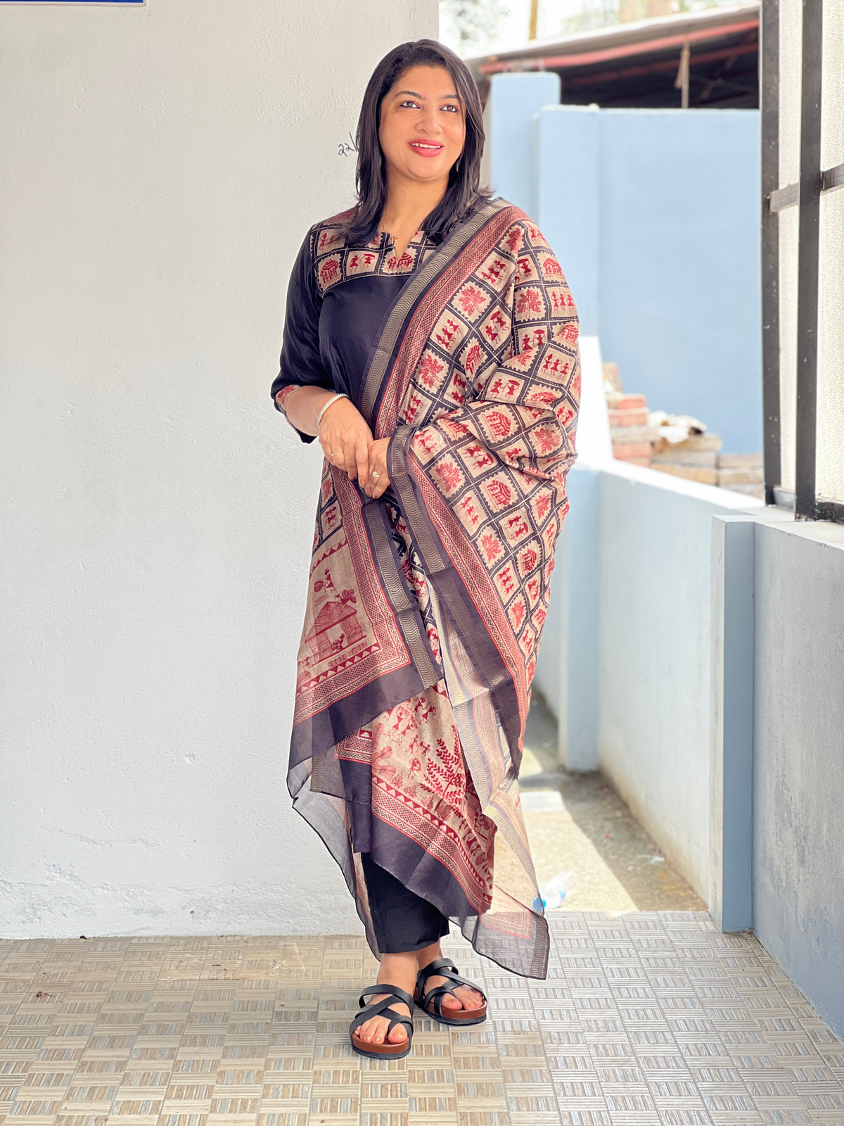 Digital Printed Pattern Semi Tussar Salwar Set | SSN534
