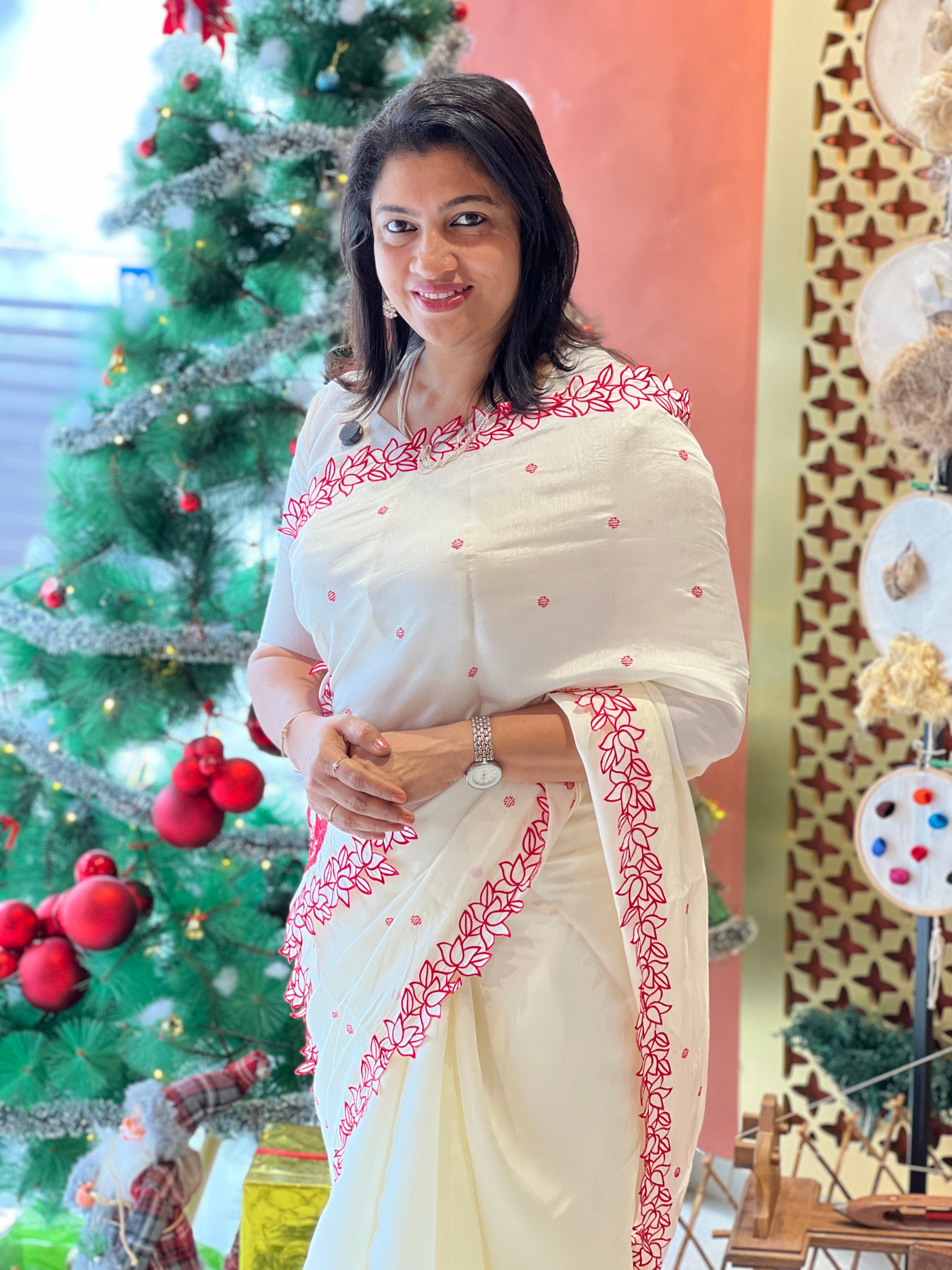 Embroidery Detailed Semi Tussar Saree | BLD2052