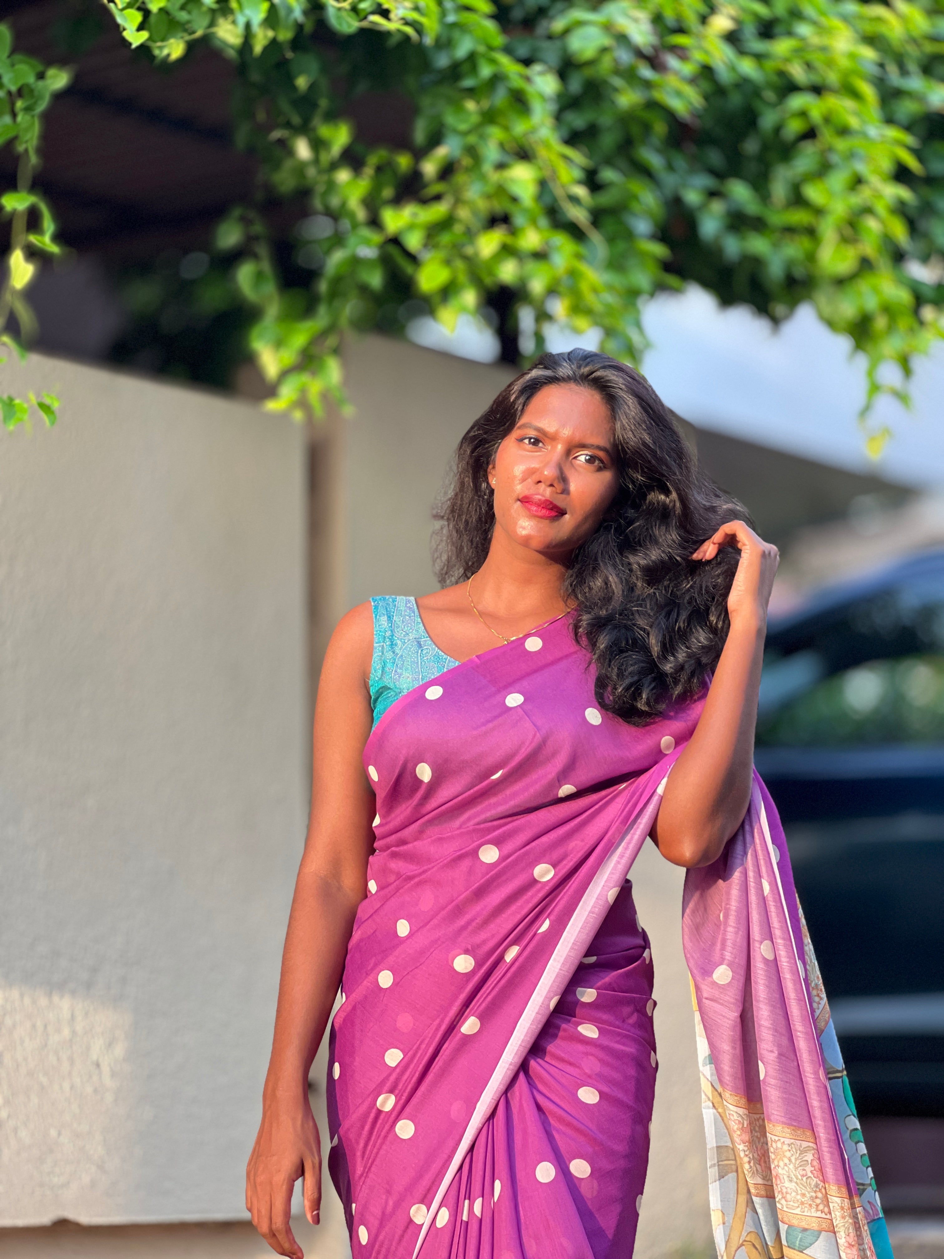 Polka Printed Mul Cotton Saree | HT283