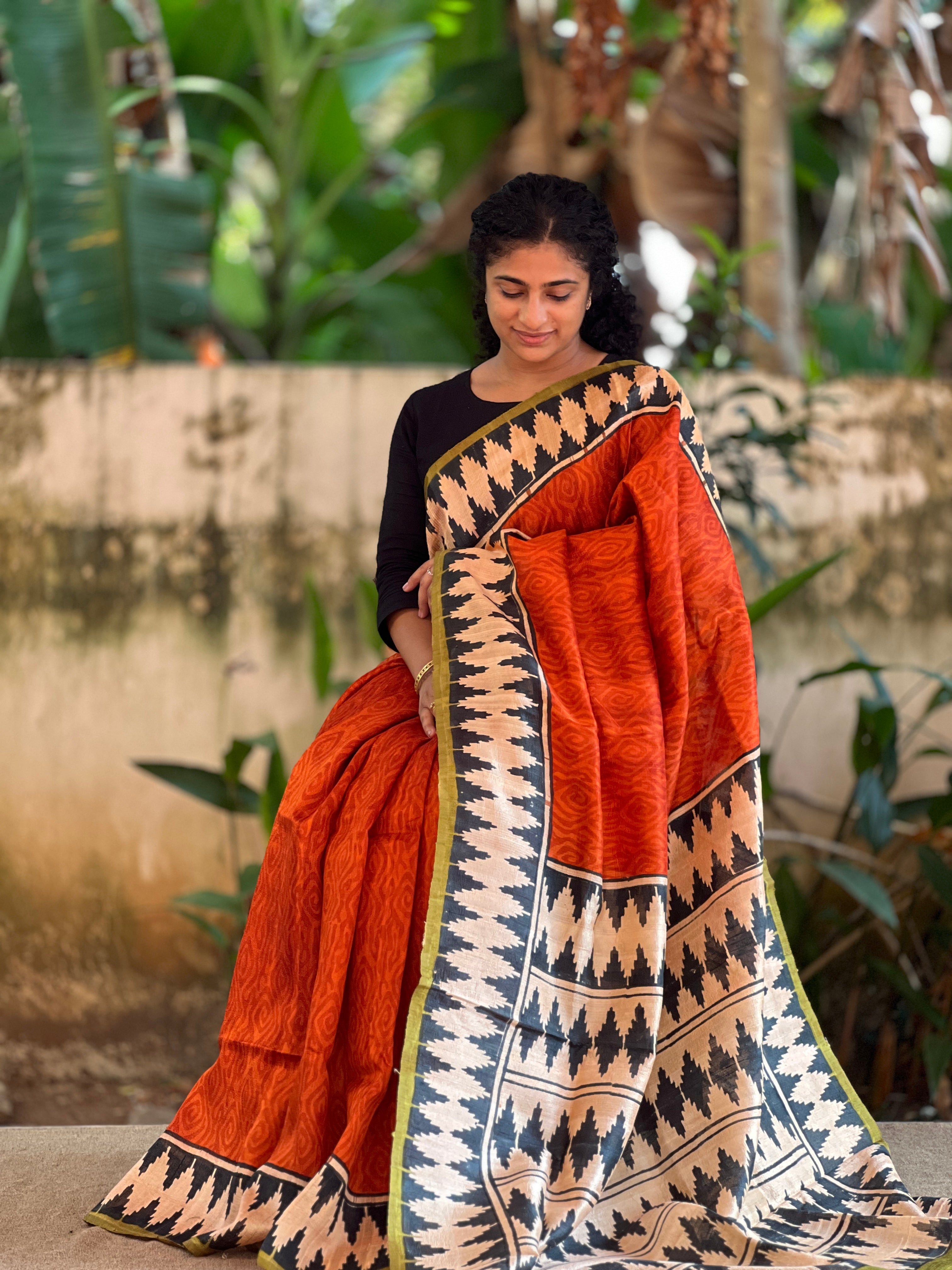 Screen Printed Blended Desi Tussur Saree | AHD1472