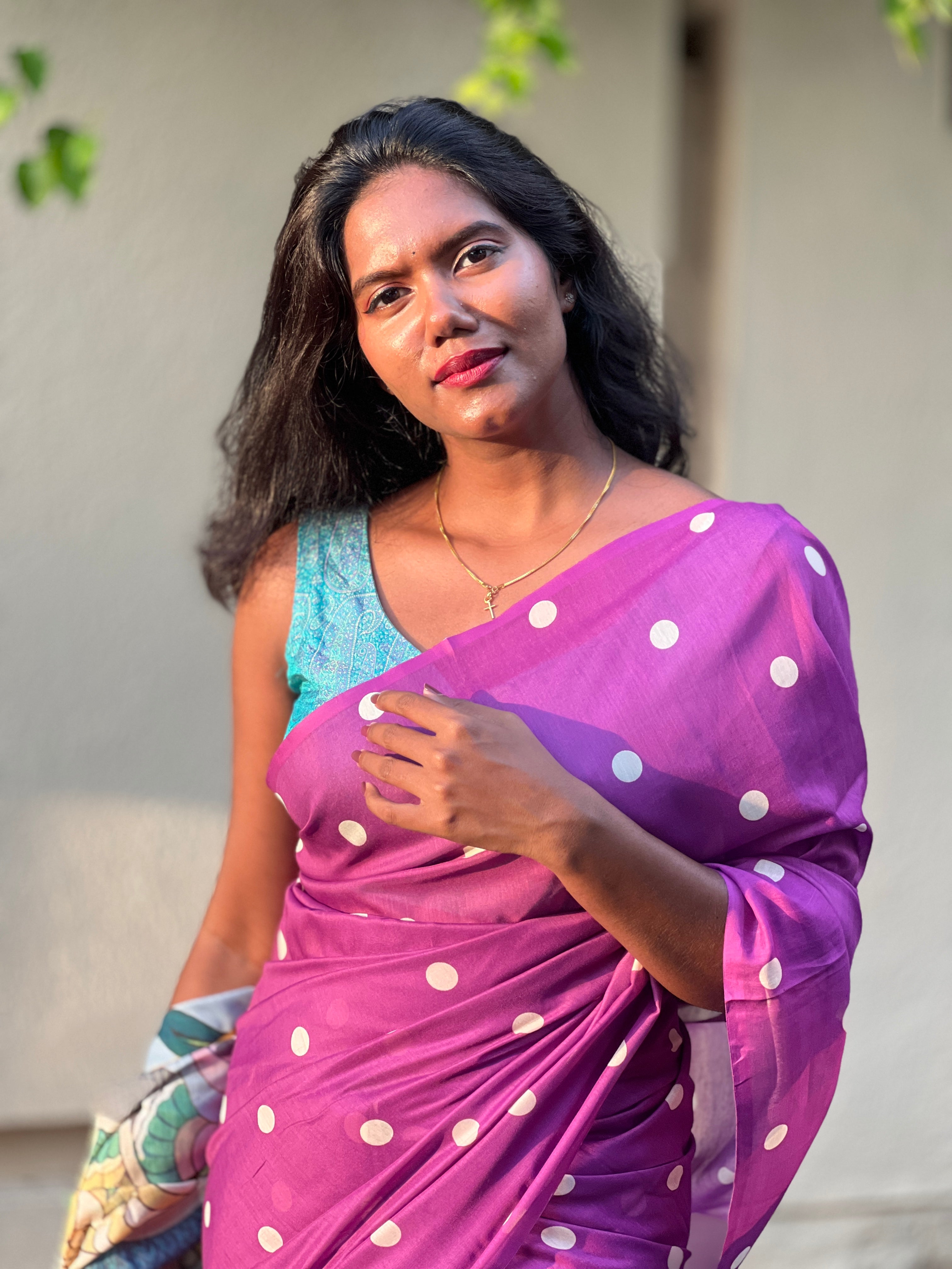 Polka Printed Mul Cotton Saree | HT283