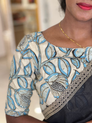 Embroidery Highlighted Pen Kalamkari Stitched Silk Blouse | IT167
