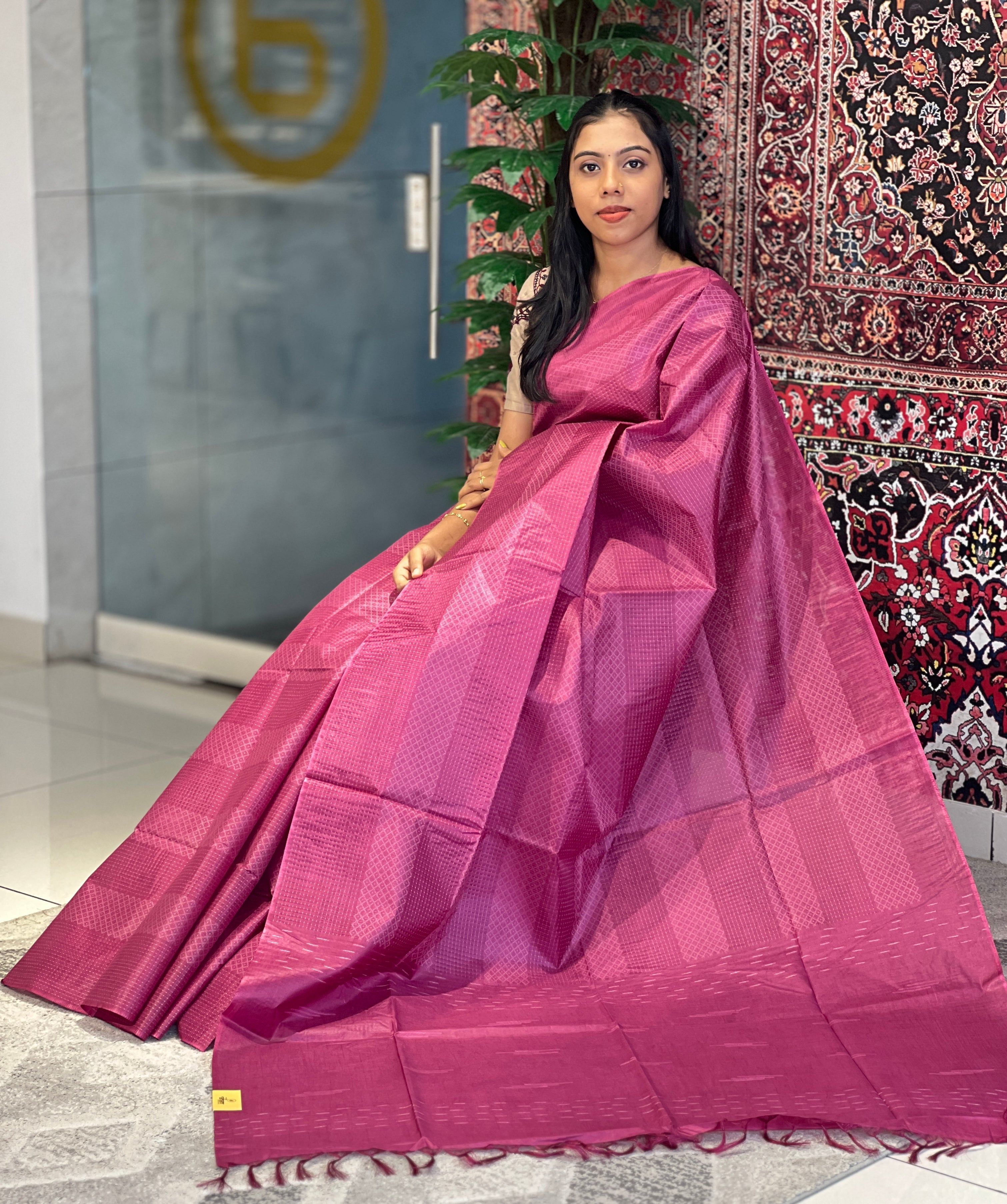 Kesiya & Thread Weaved Bamboo Tussar Saree | PNS180