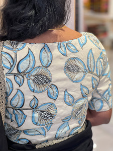 Embroidery Highlighted Pen Kalamkari Stitched Silk Blouse | IT167