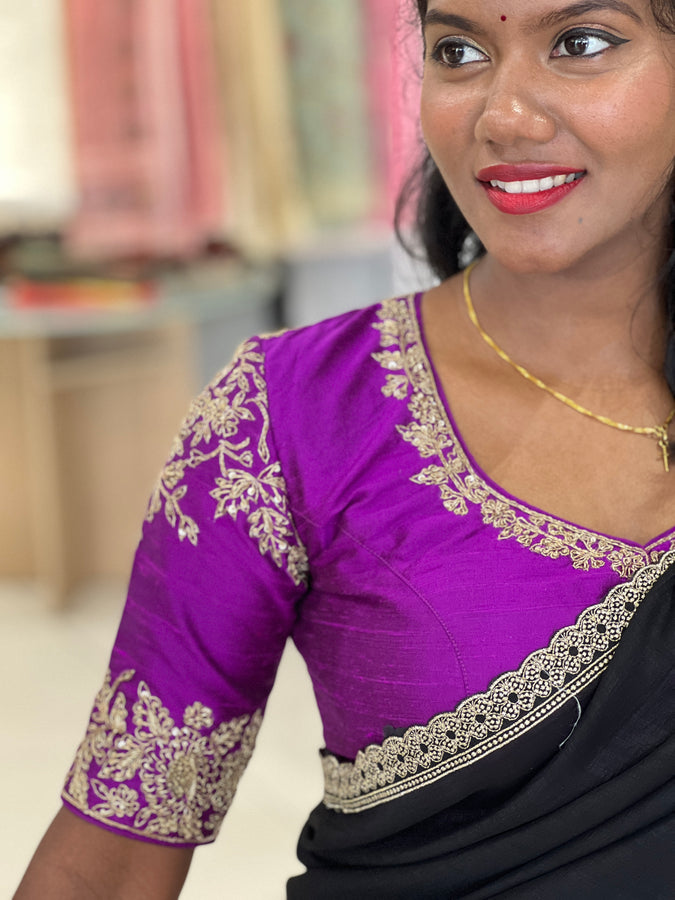 Hand Work Embroidery Pattern Raw Silk Stitched Blouse | IT170