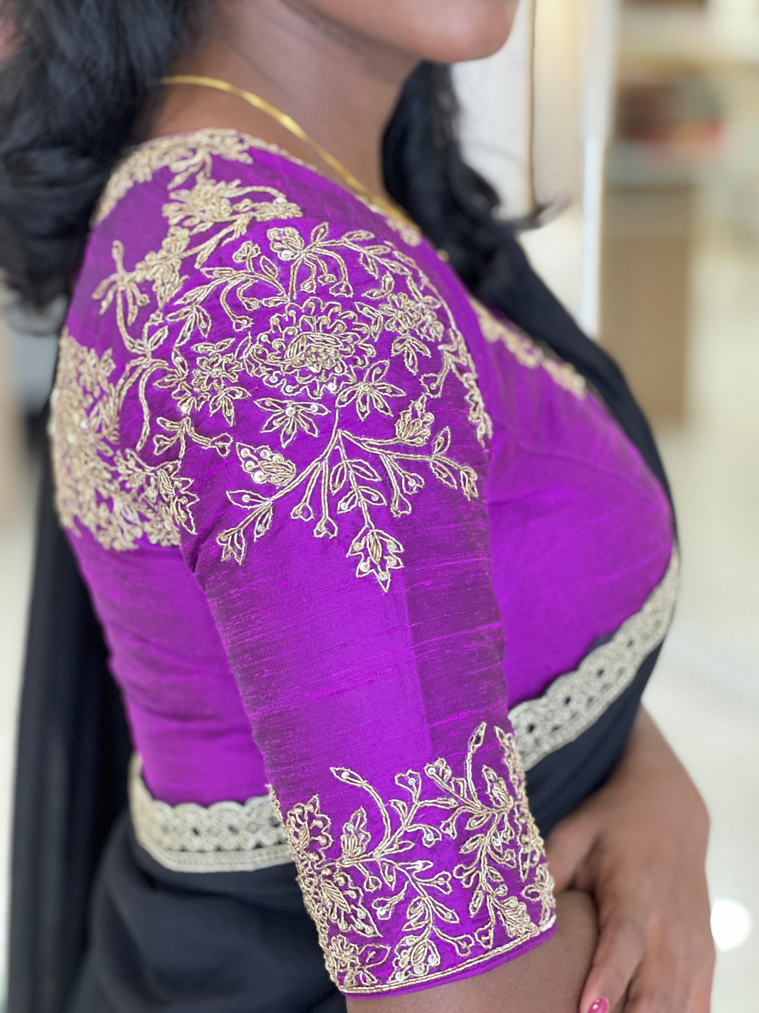 Hand Work Embroidery Pattern Raw Silk Stitched Blouse | IT170