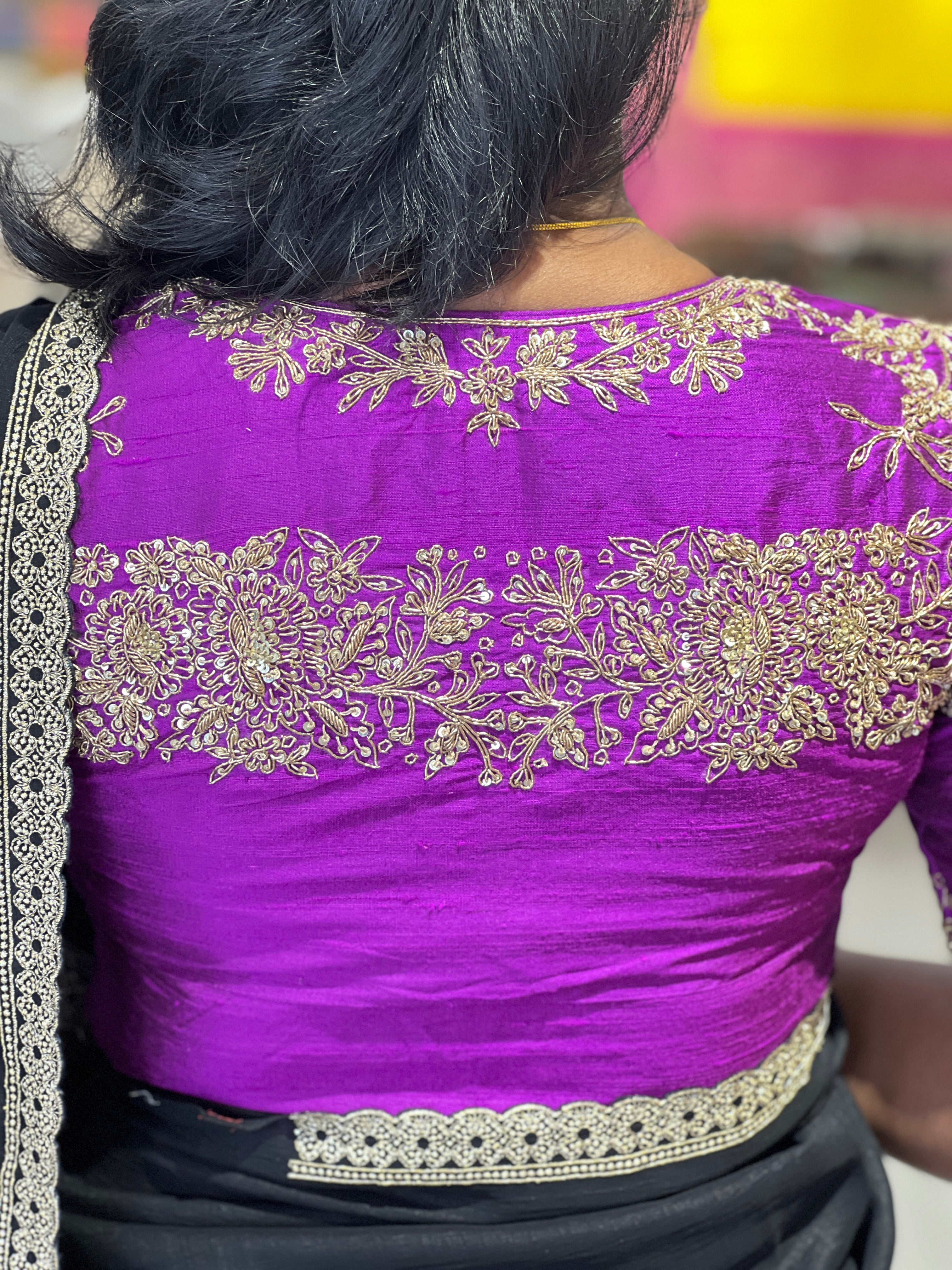 Hand Work Embroidery Pattern Raw Silk Stitched Blouse | IT170