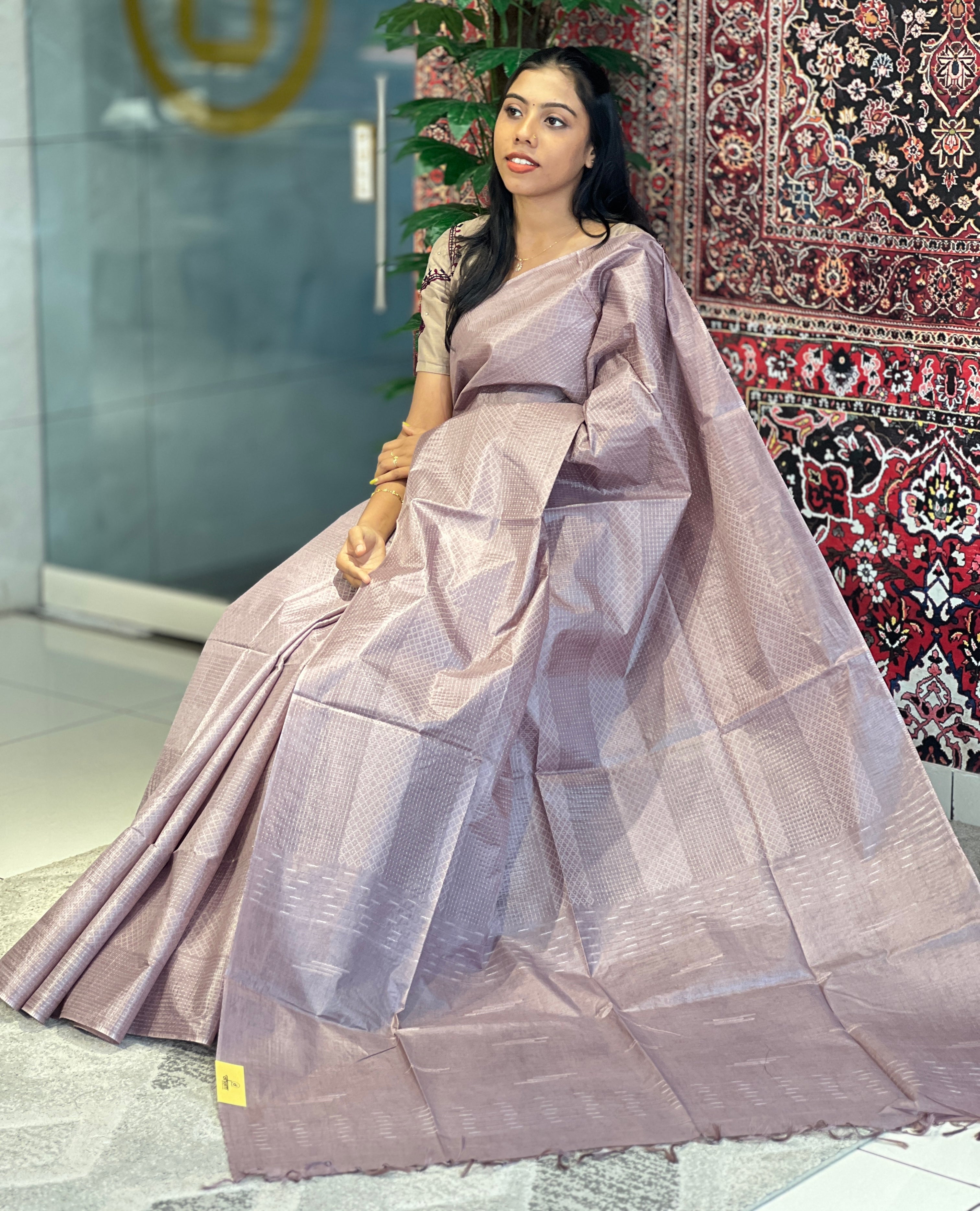 Kesiya & Thread Weaved Bamboo Tussar Saree | PNS186