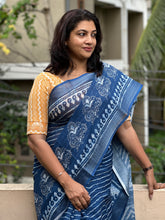 Indigo Printed Bhagalpuri Linen Saree | BLD271