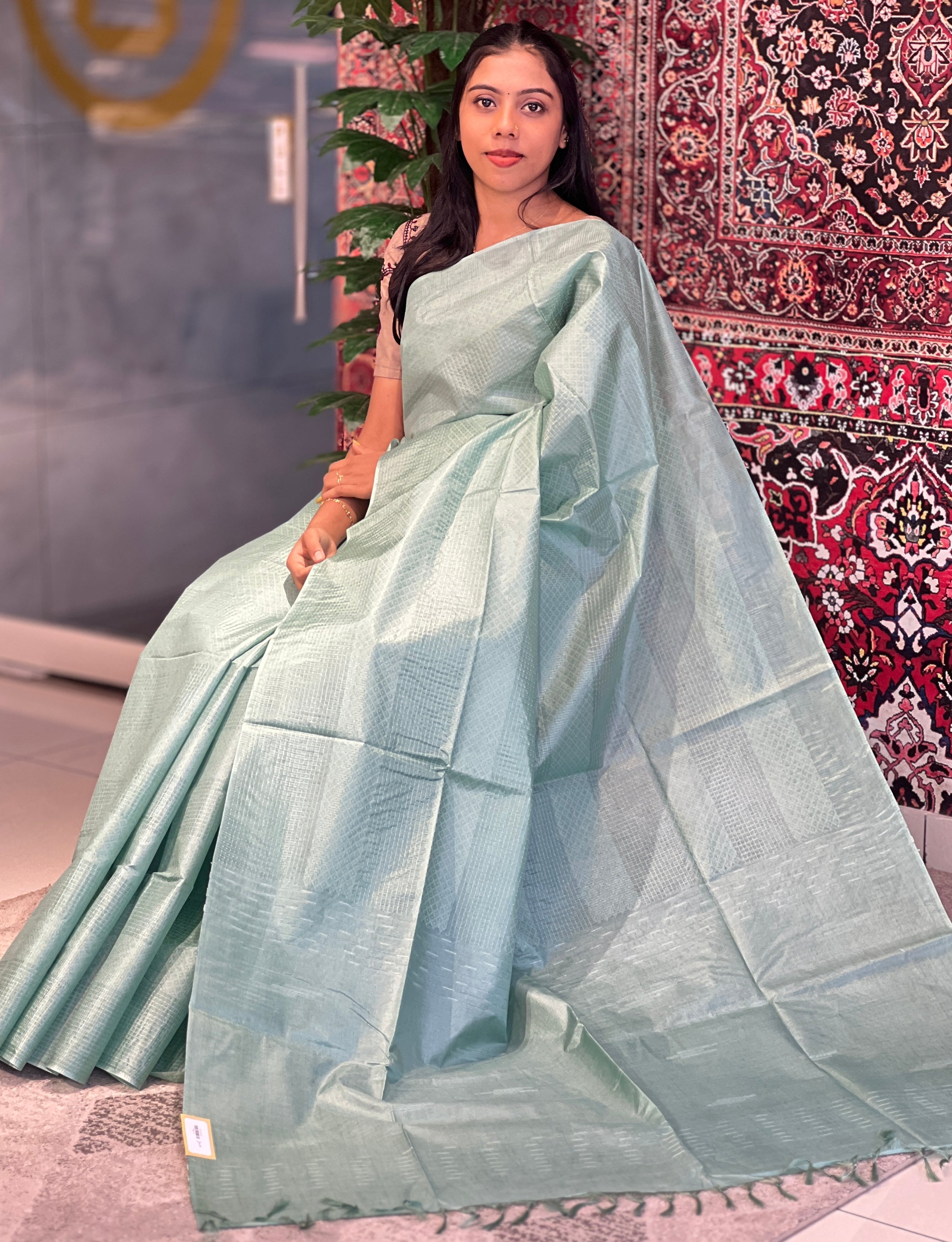 Kesiya & Thread Weaved Bamboo Tussar Saree | PNS181