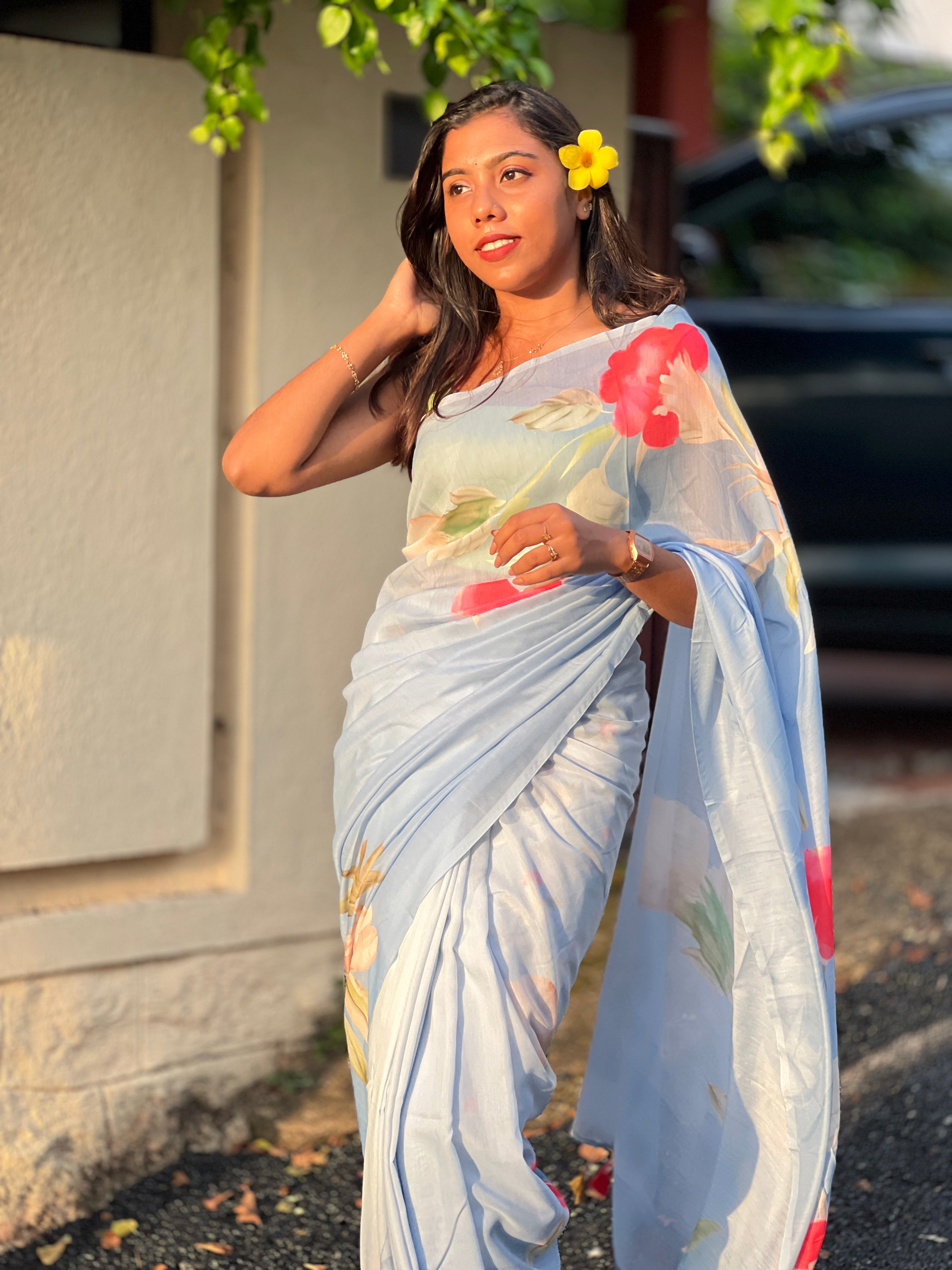 Floral Printed Mul Cotton Saree | HT284
