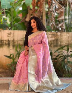 Banarasi Patterned Silky Linen Saree | AHD1477