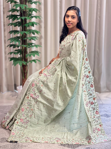 Floral Machine Embroidery Semi Tussar Saree | DVS218