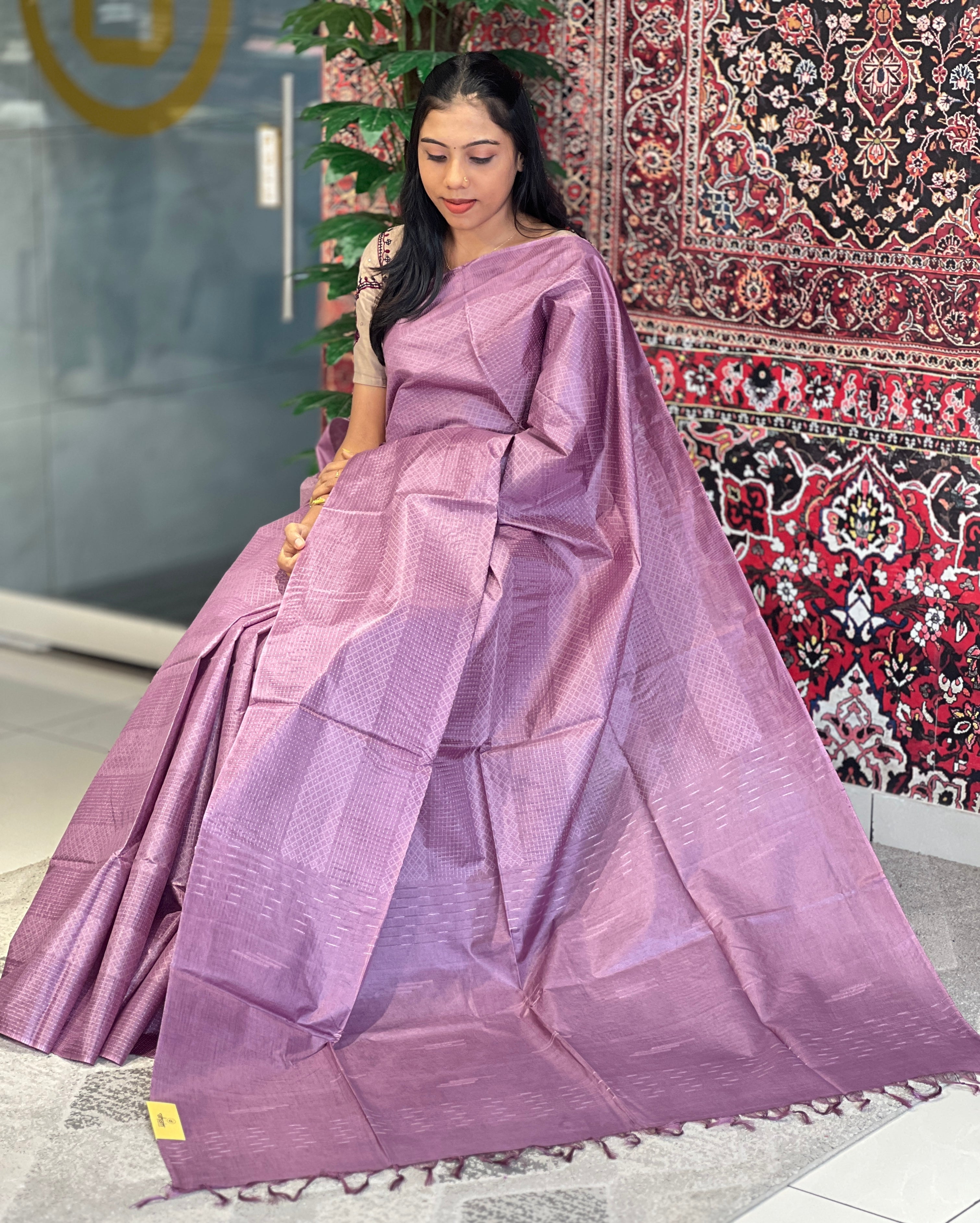 Kesiya & Thread Weaved Bamboo Tussar Saree | PNS183