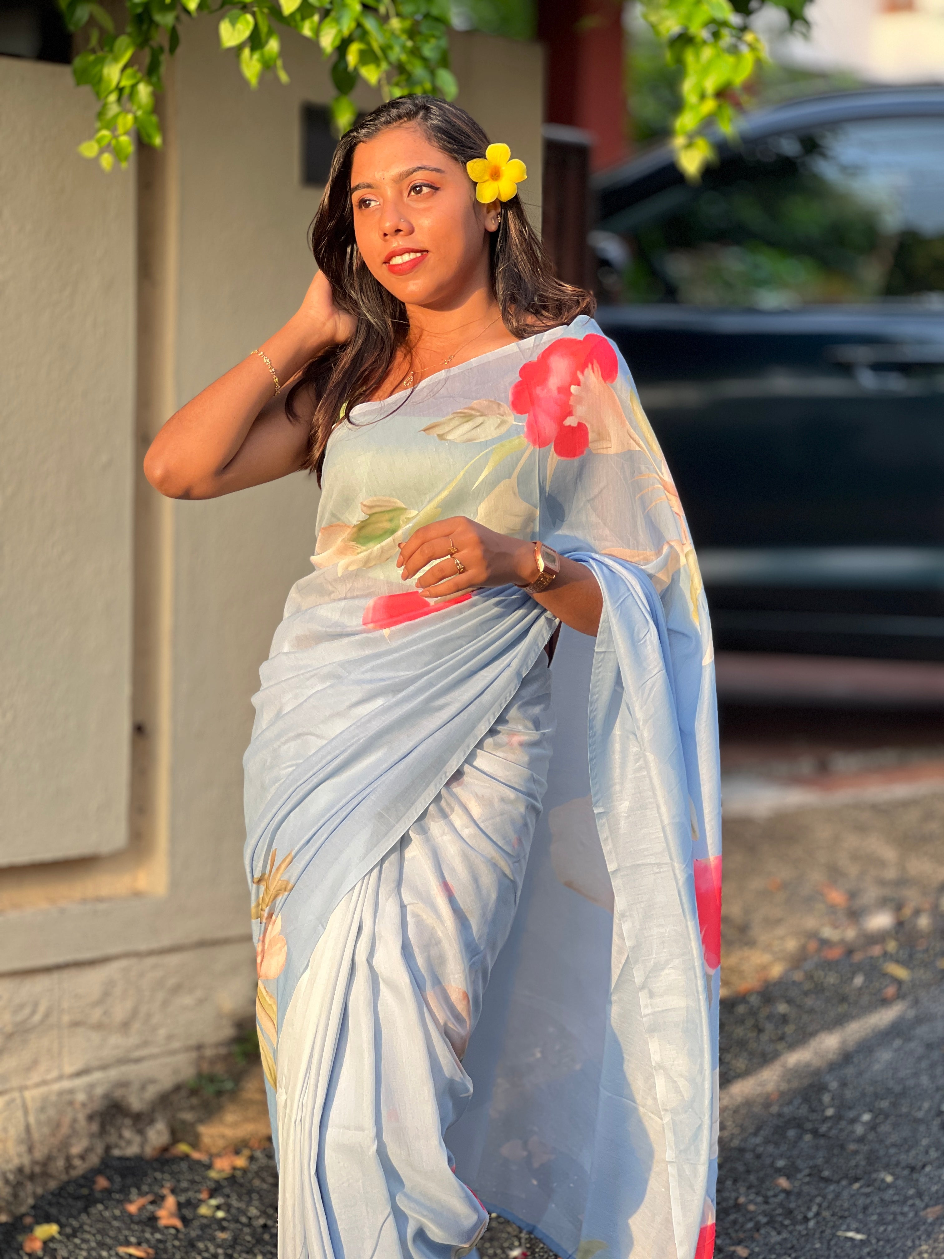 Floral Printed Mul Cotton Saree | HT284