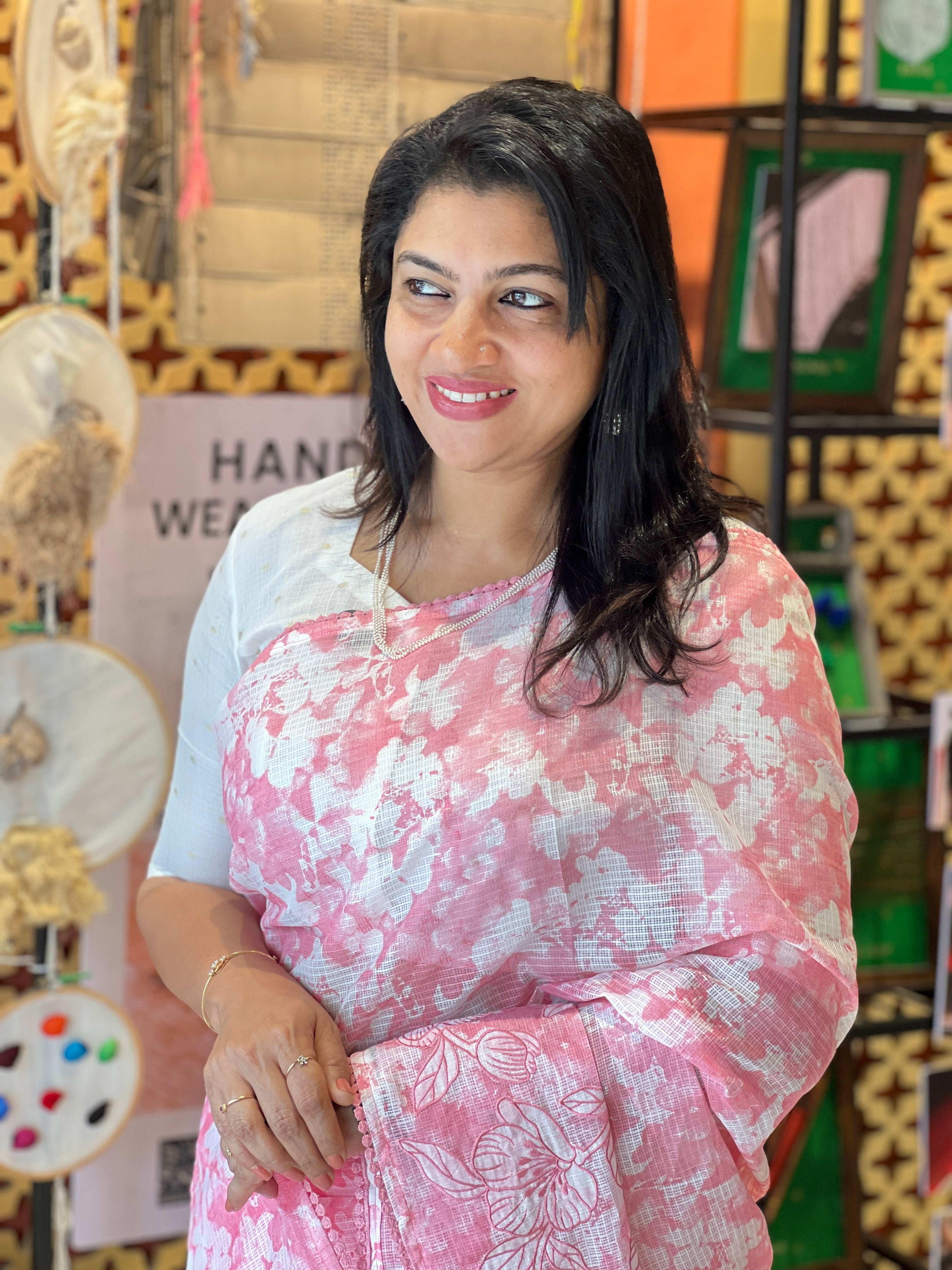 Print With Floral Applique Work Detailed Kota Saree | BLD1306