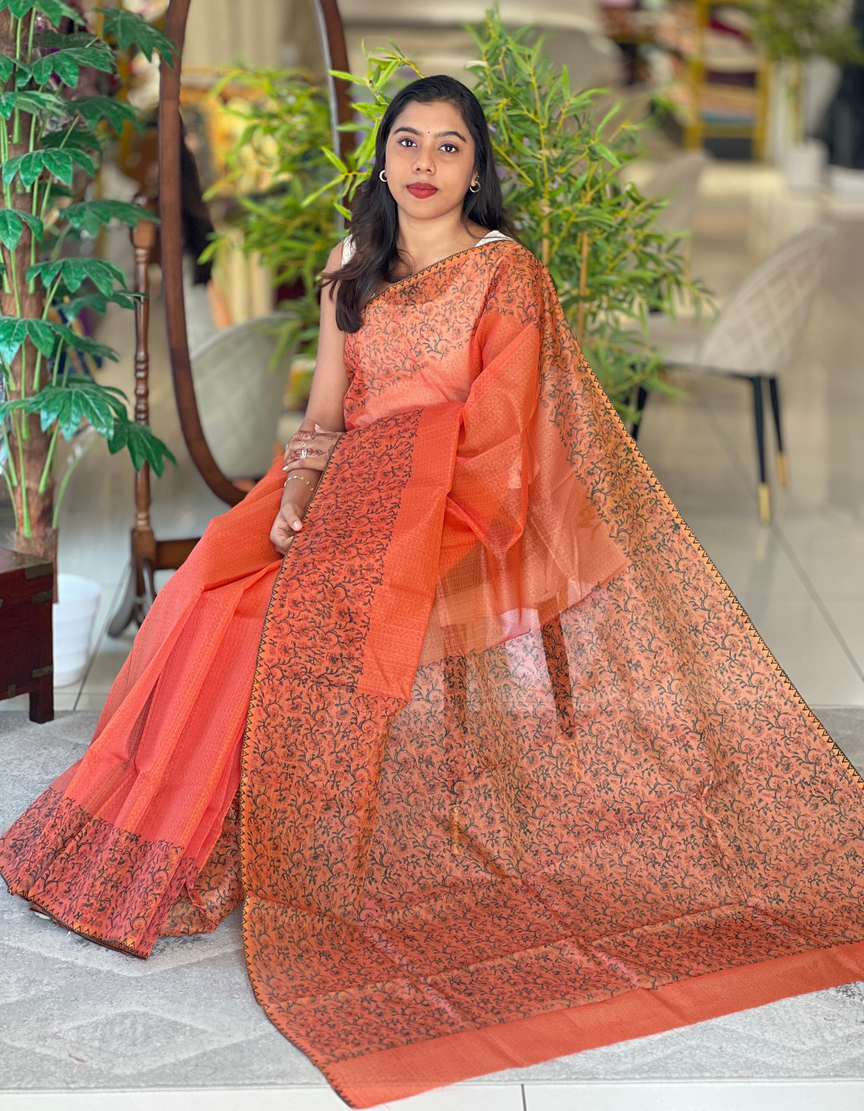 Floral Hand Block Printed Kota Saree |JSC643