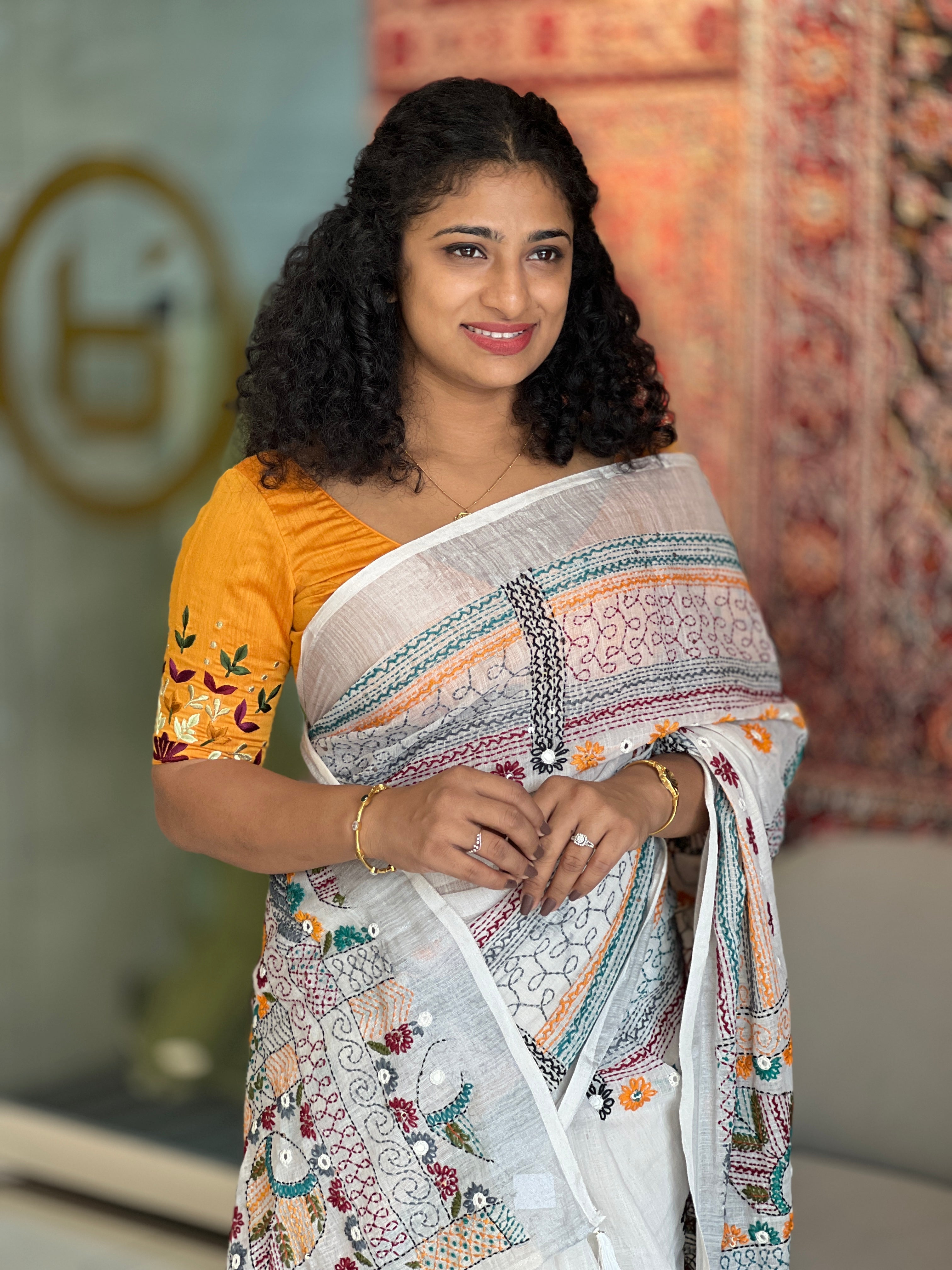 Hand Embroidery Linen Finish Saree | RP511