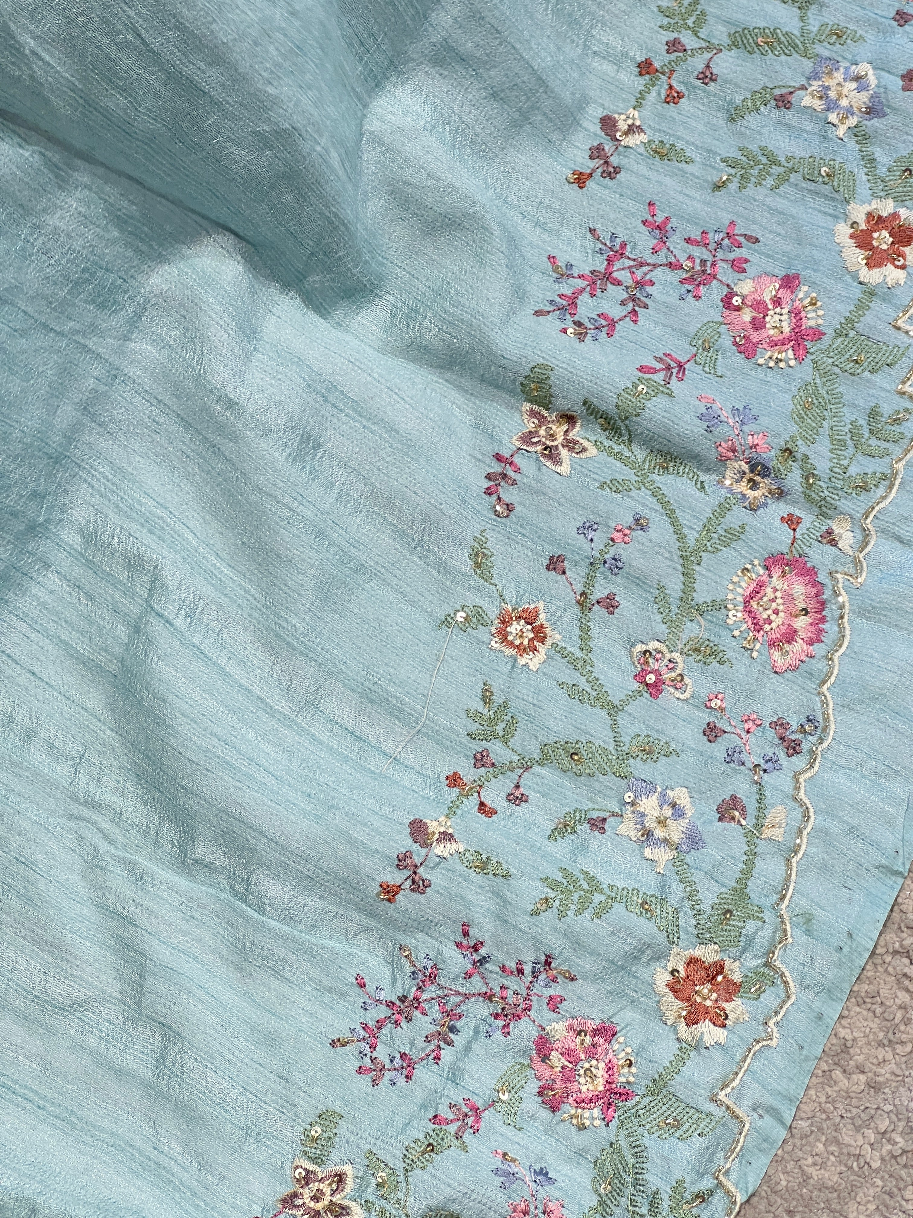 Floral Machine Embroidery Semi Tussar Saree | DVS216