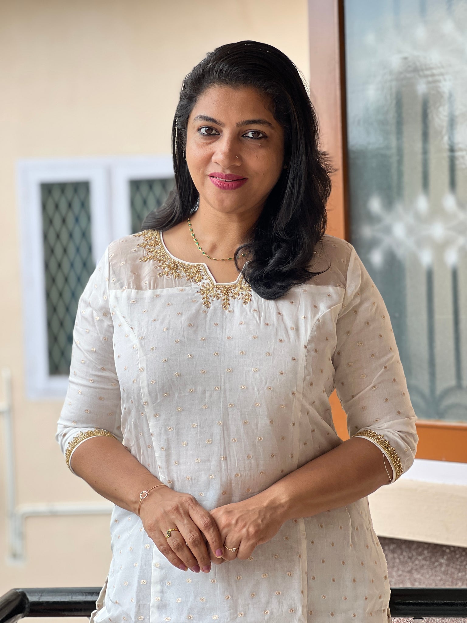 Hand Embroidered Organza Kurta Material ONM2304