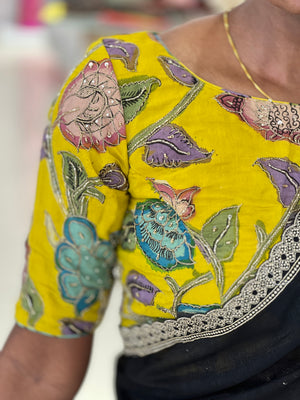 Embroidery Highlighted Pen Kalamkari Stitched Silk Blouse | IT168