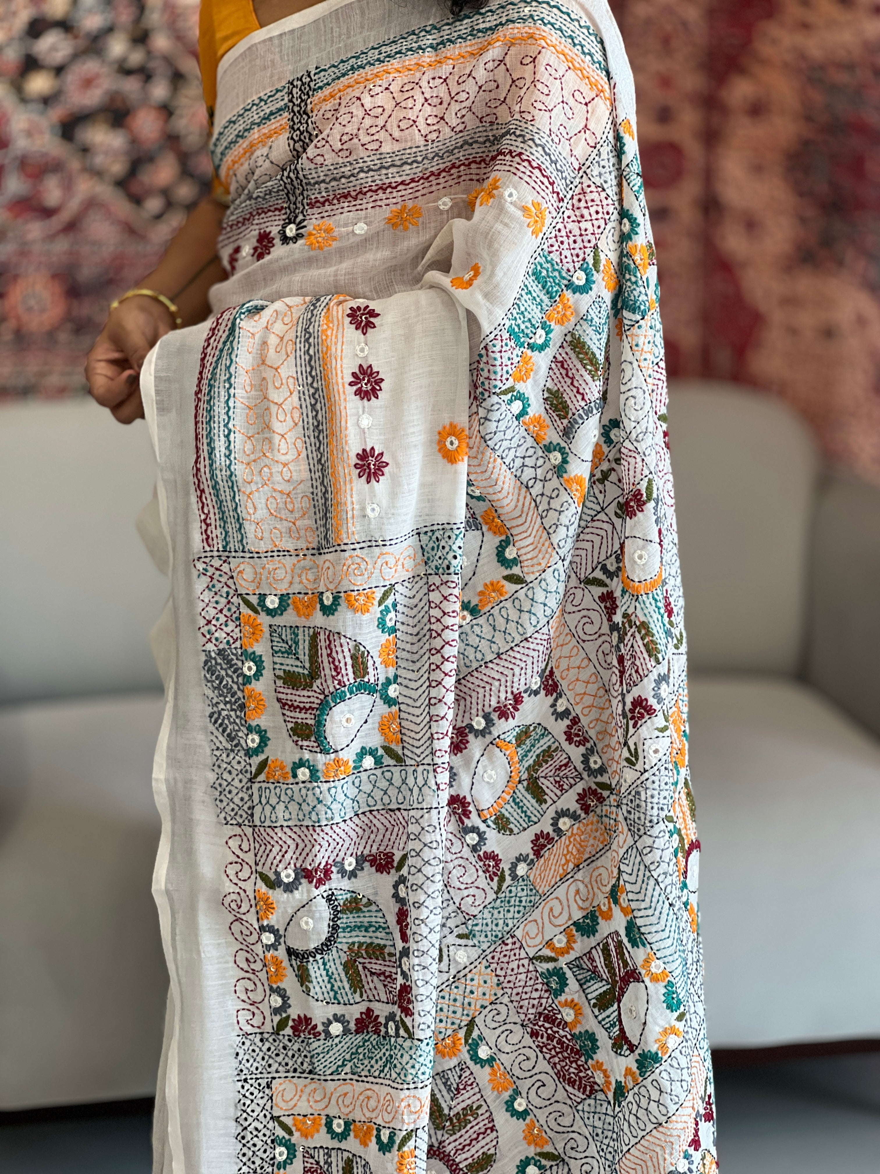 Hand Embroidery Linen Finish Saree | RP511