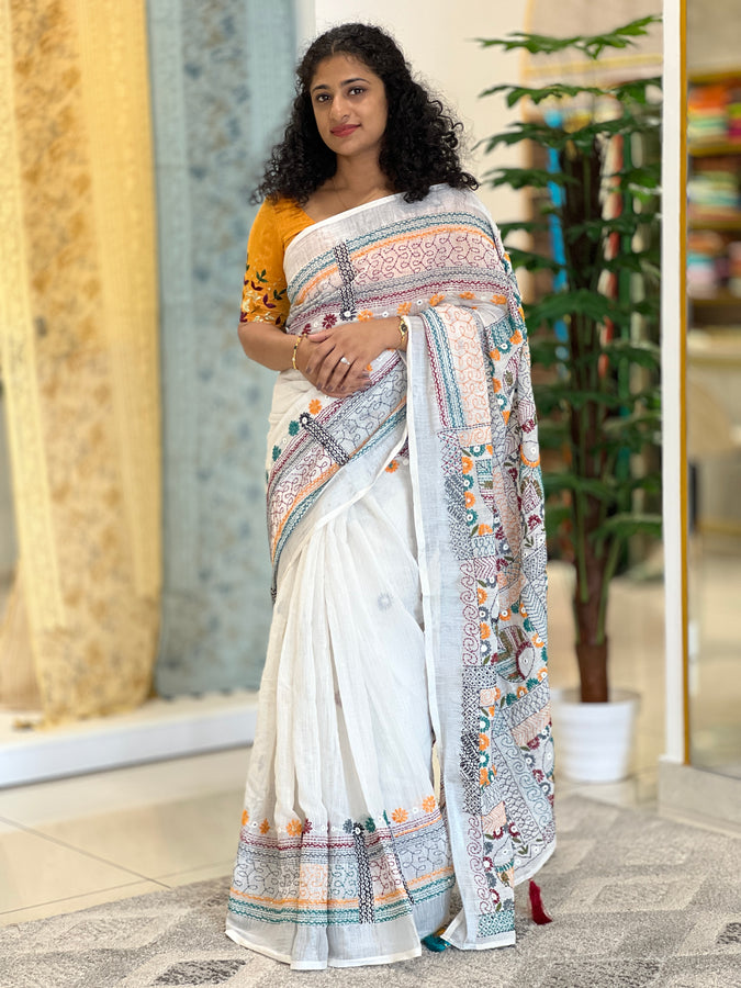 Hand Embroidery Linen Finish Saree | RP511