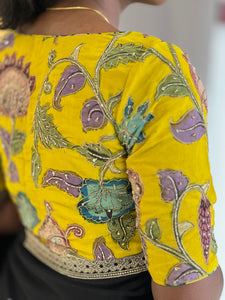 Embroidery Highlighted Pen Kalamkari Stitched Silk Blouse | IT168