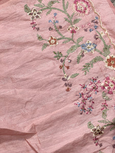 Floral Machine Embroidery Semi Tussar Saree | DVS217