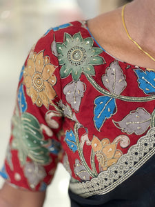 Embroidery Highlighted Pen Kalamkari Silk Stitched Blouse | IT169