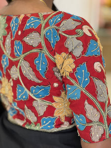 Embroidery Highlighted Pen Kalamkari Silk Stitched Blouse | IT169