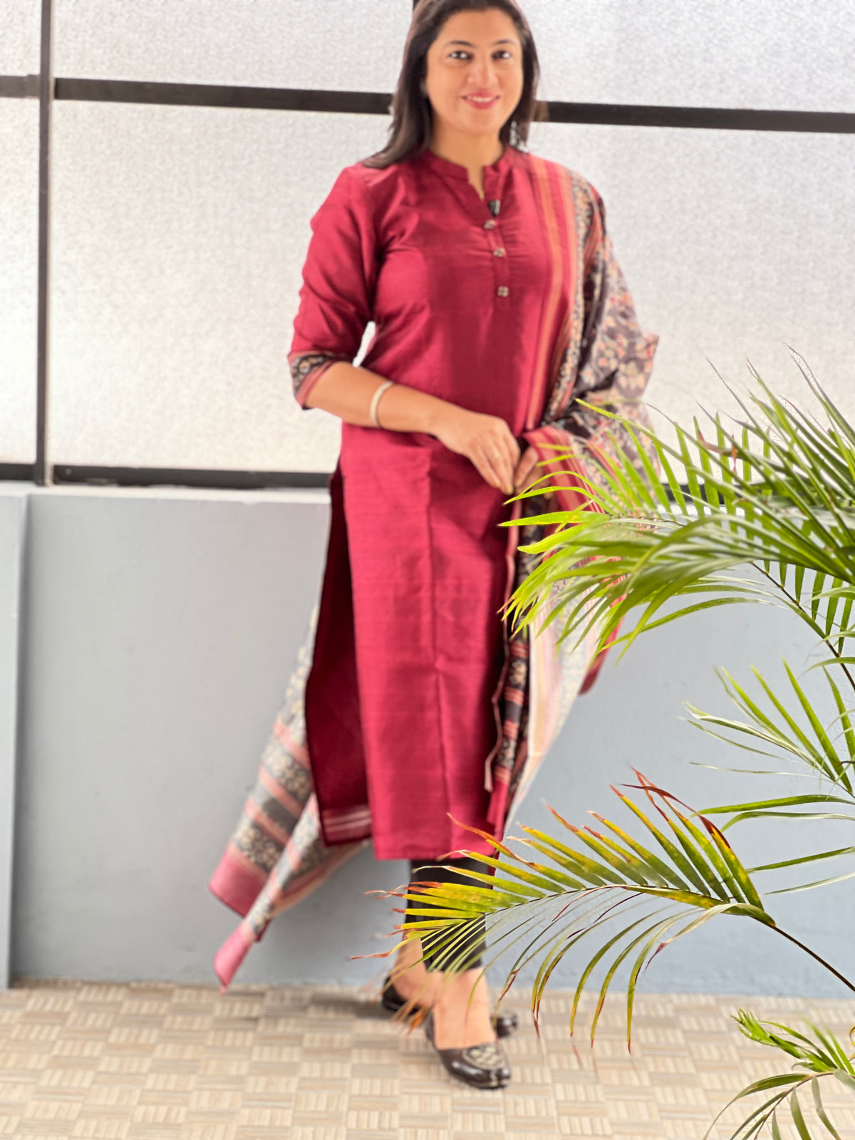Soild Body Pattern Semi Tussar Salwar Set | SSN576