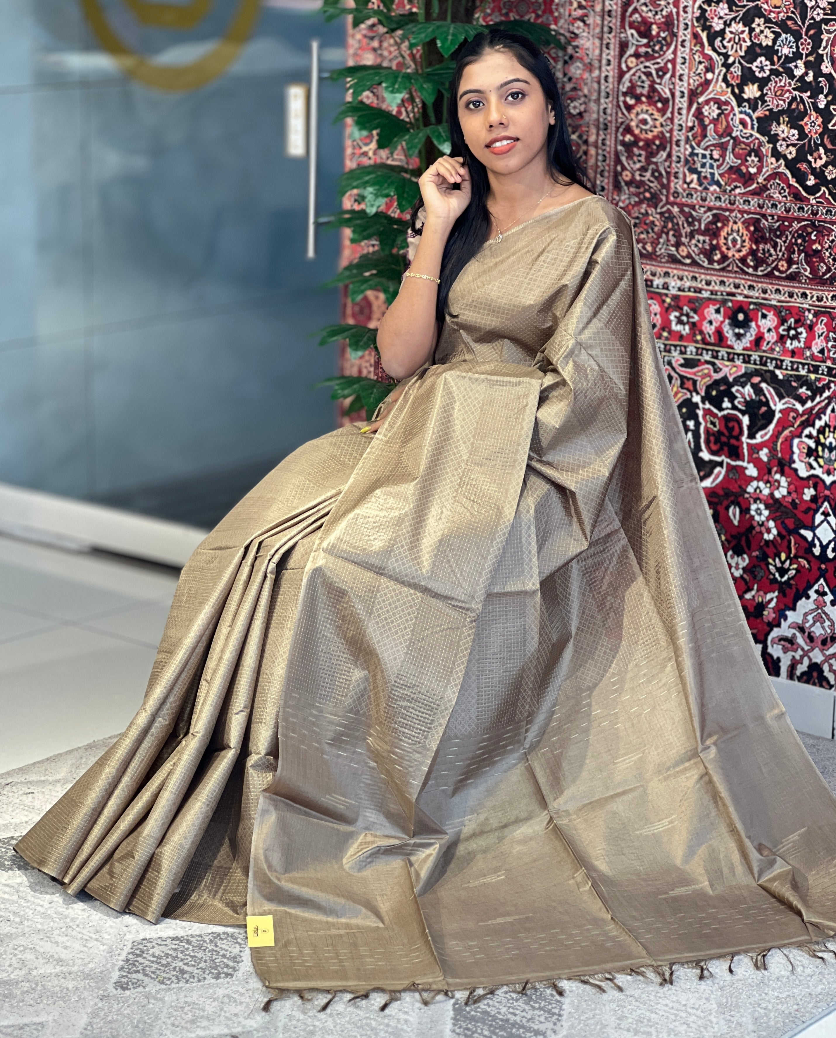 Kesiya & Thread Weaved Bamboo Tussar Saree | PNS178