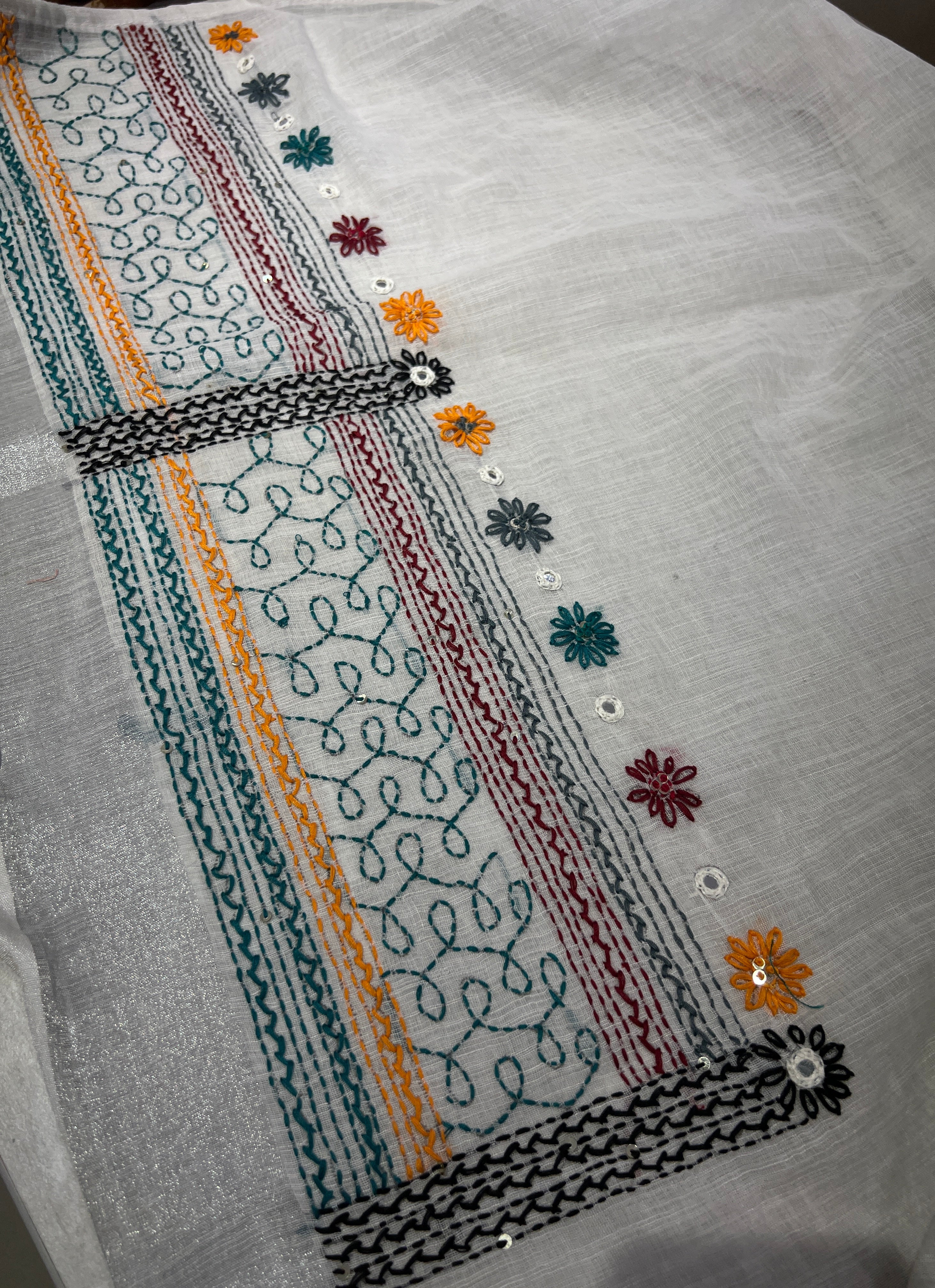 Hand Embroidery Linen Finish Saree | RP511