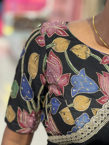 Embroidery Highlighted Pen Kalamkari Stitched Silk Blouse | IT166
