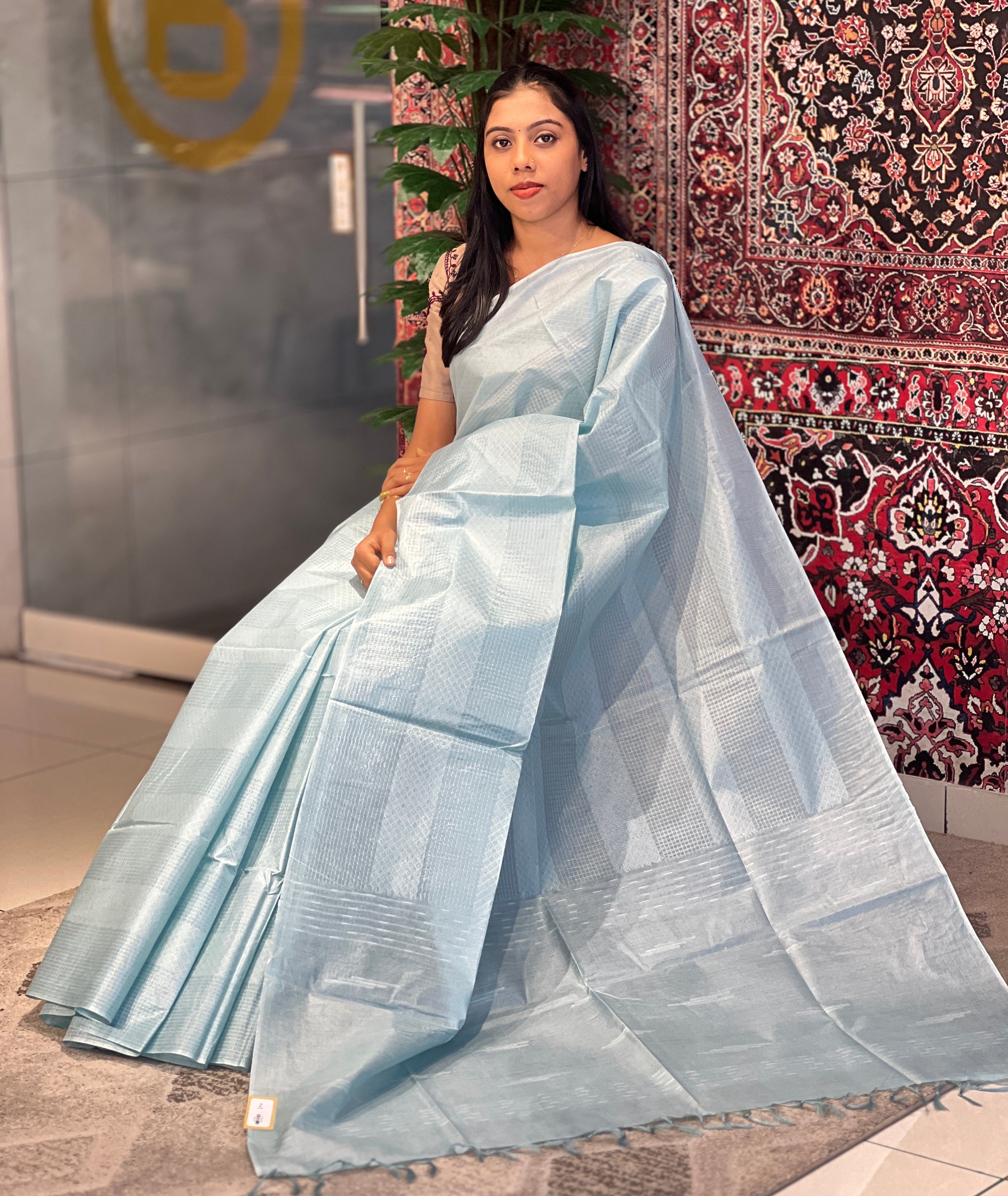 Kesiya & Thread Weaved Bamboo Tussar Saree | PNS185