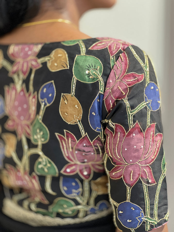 Embroidery Highlighted Pen Kalamkari Stitched Silk Blouse | IT166