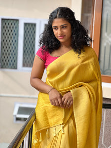 Golden Cream Jacquard Weaved Semi Silk Saree | SHT104