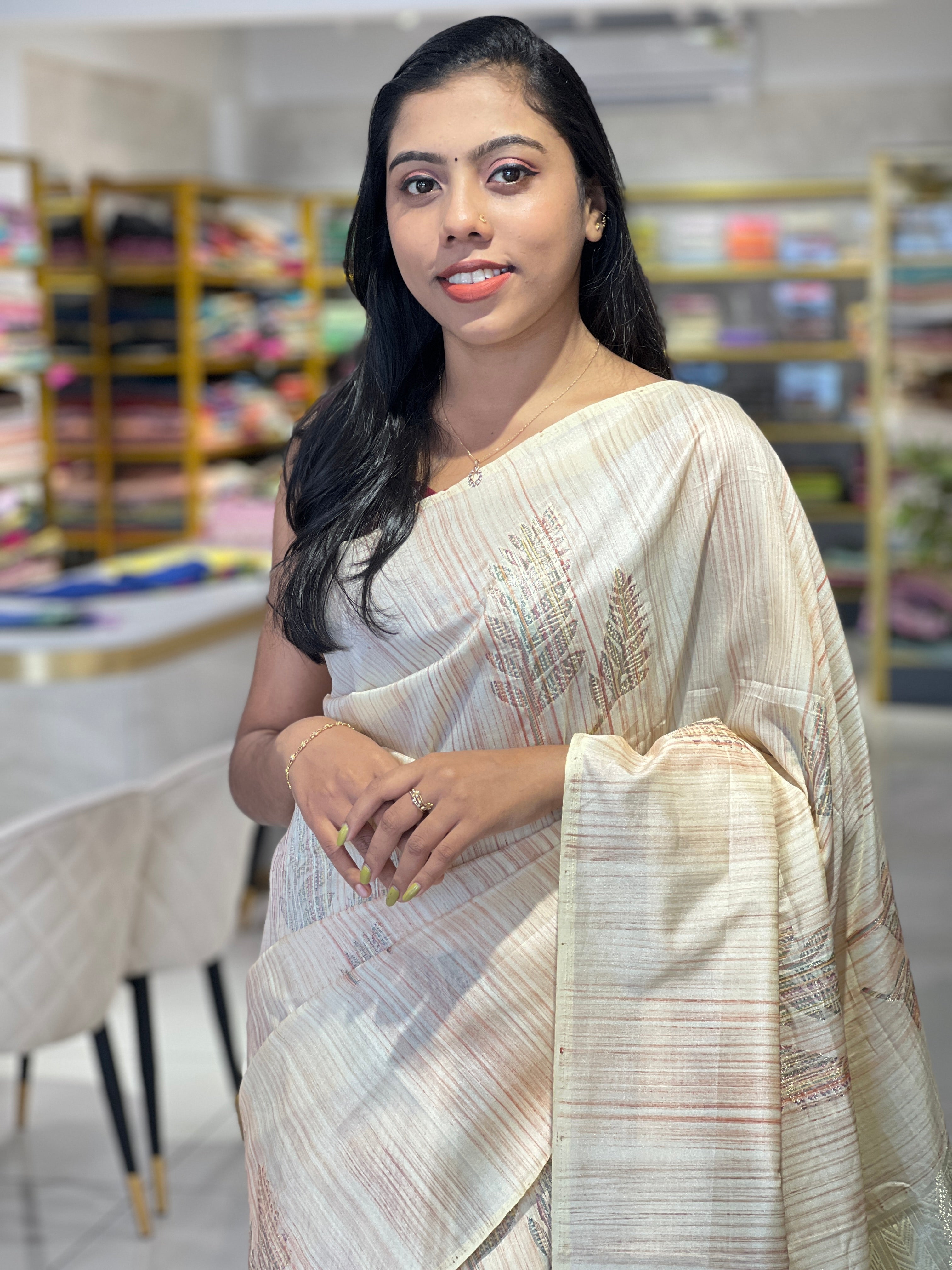 Floral Leaf Printed Design Semi Silk Saree | DVS103